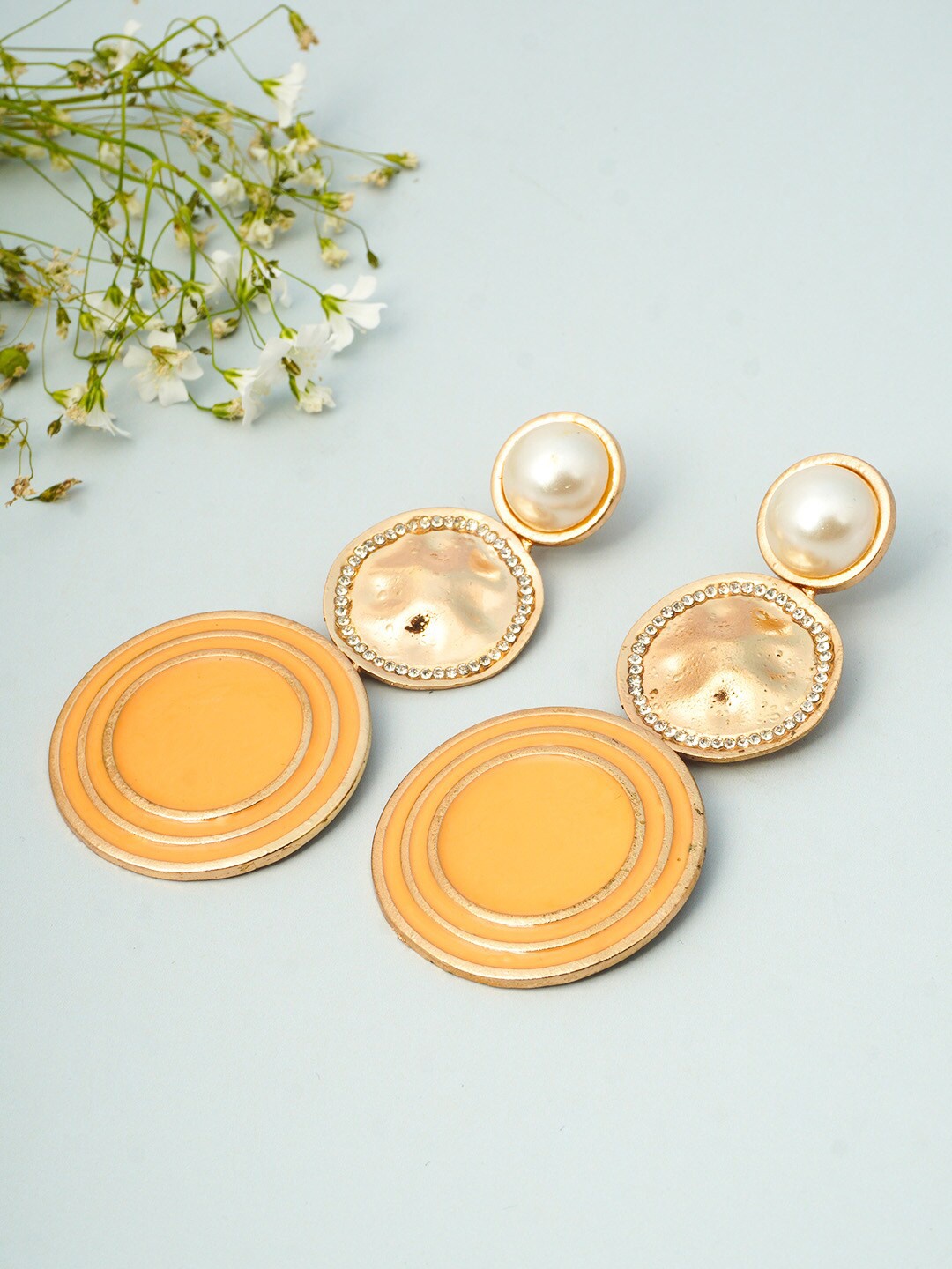 

Ferosh Peach-Coloured Spherical Drop Earrings
