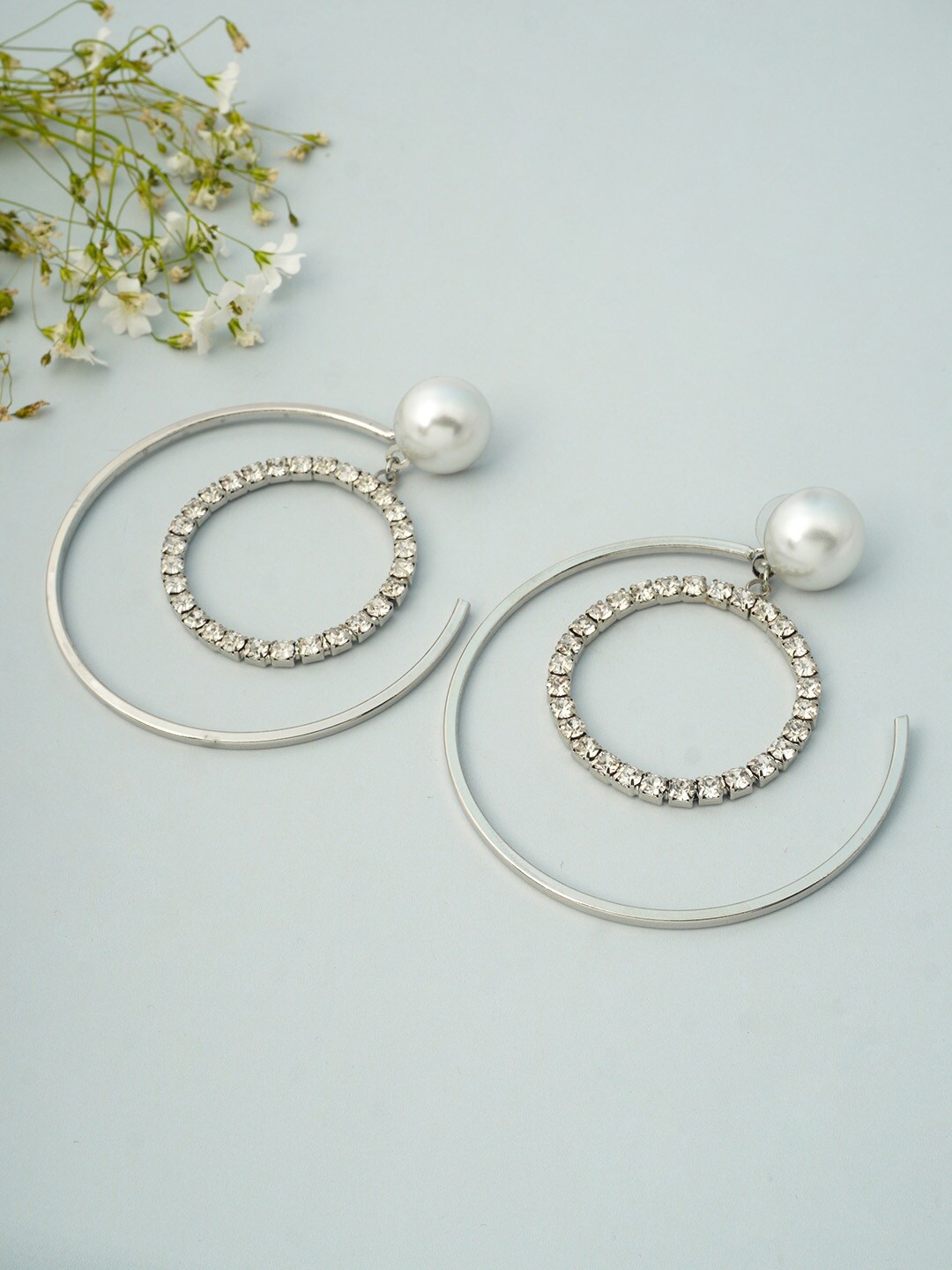 

Ferosh Women Silver-Toned & White Circular Hoop Earrings