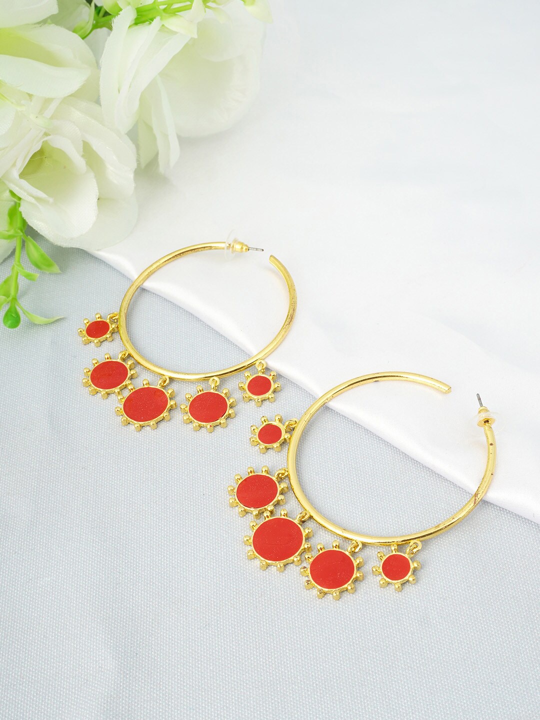 

Ferosh Red & Gold-Plated Circular Hoop Earrings