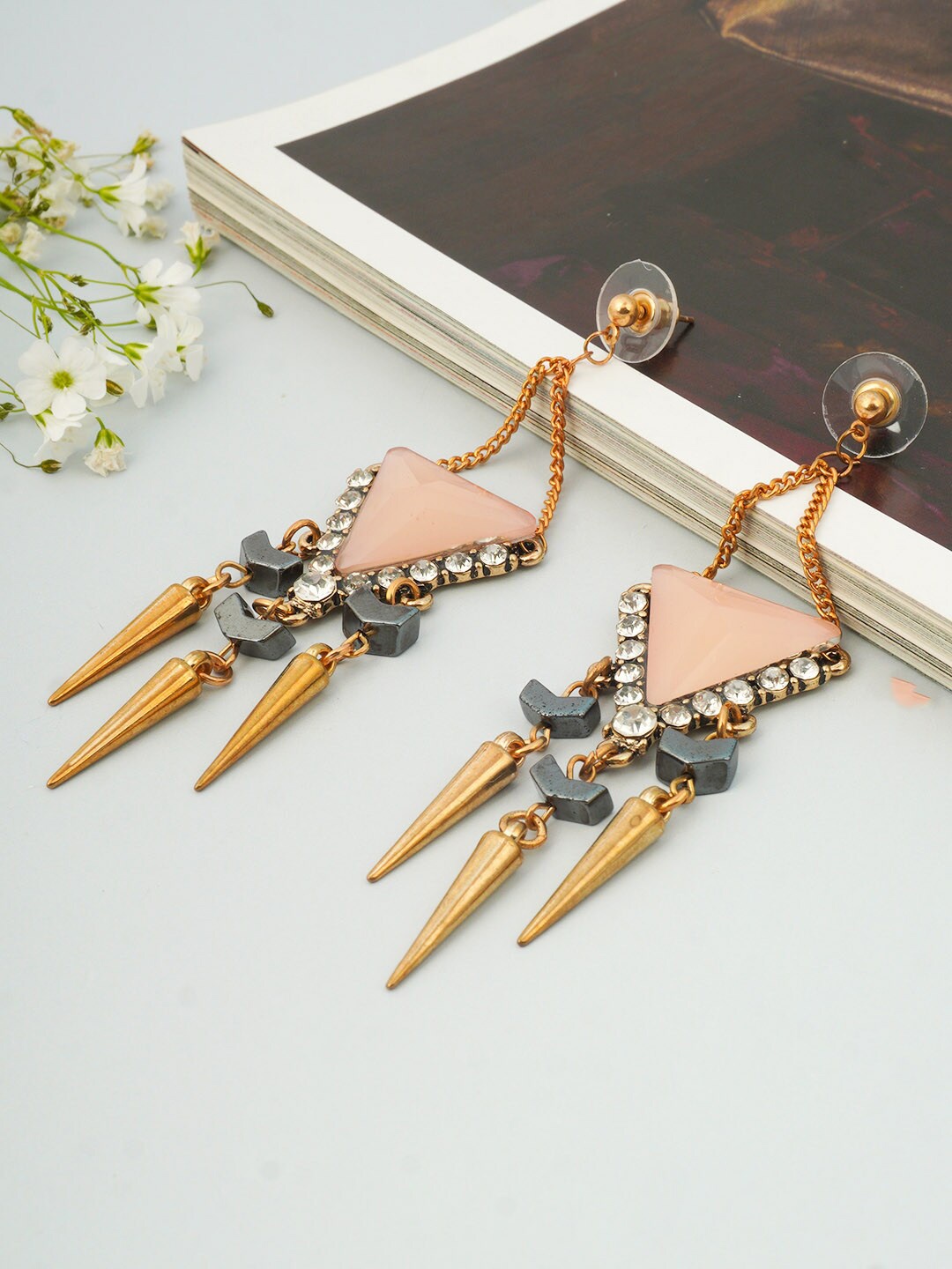 

Ferosh Gold-Toned & Beige Geometric Drop Earrings