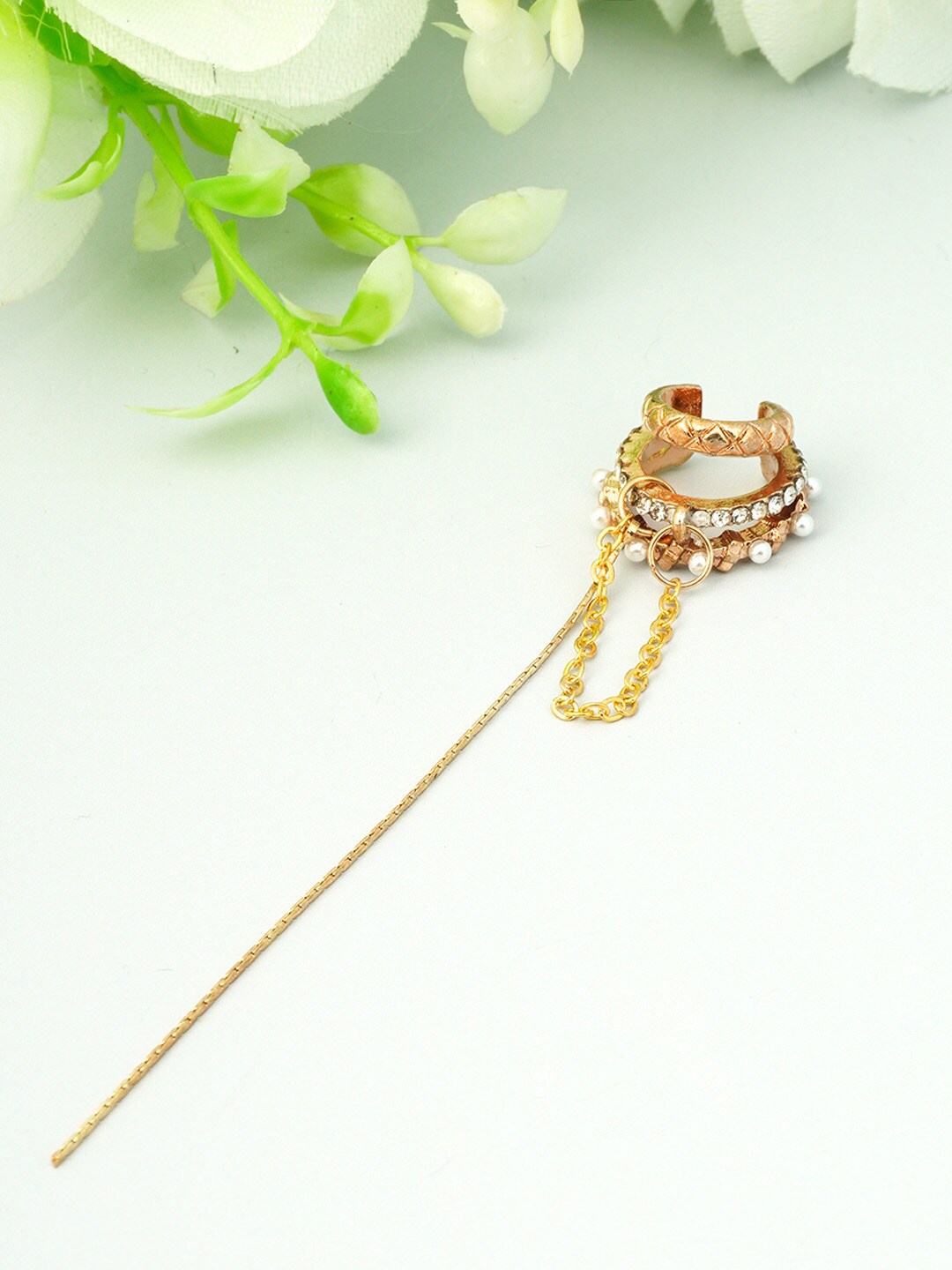 

Ferosh Gold-Toned Long Chain Ear Cuffs