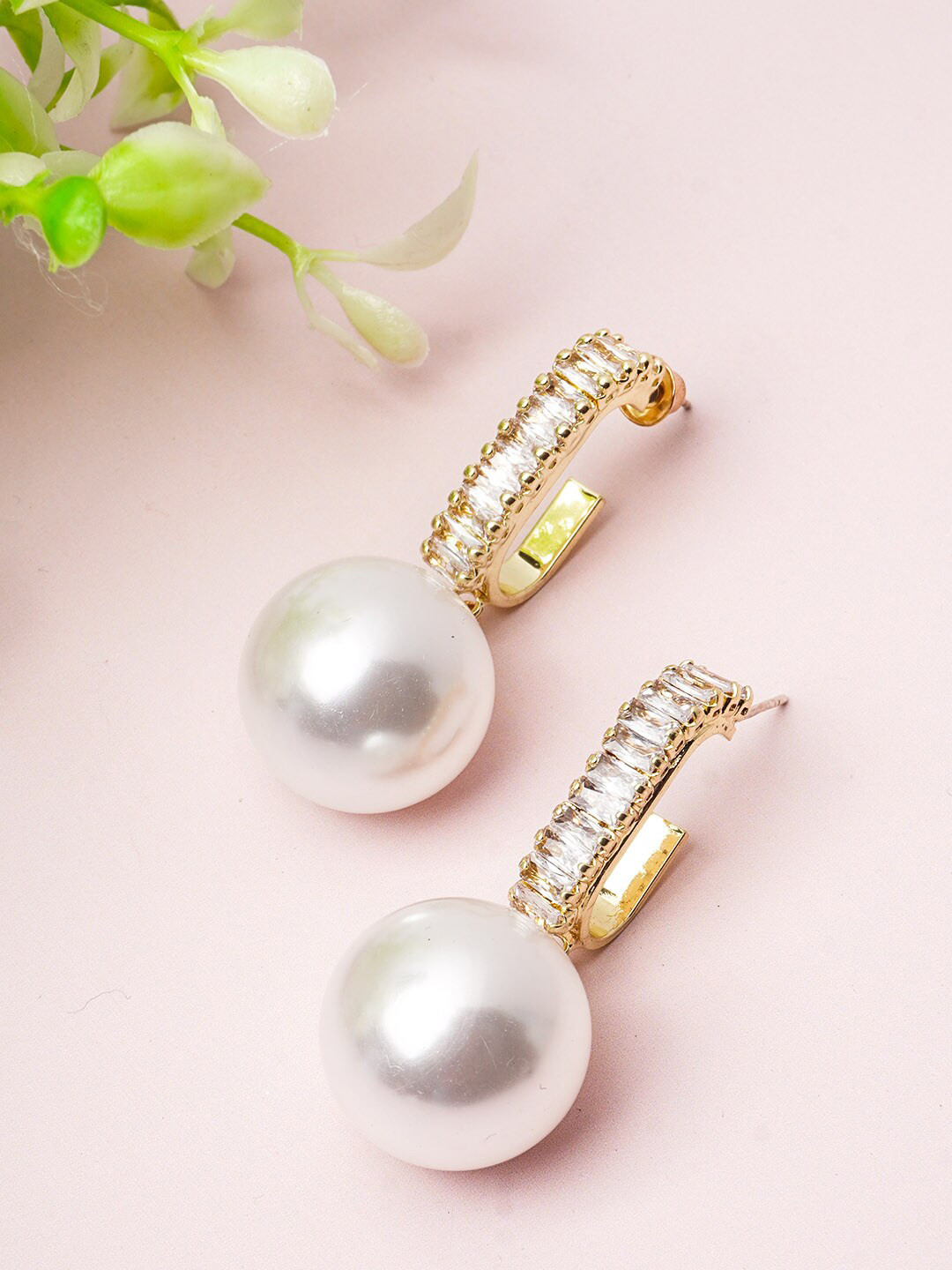 

Ferosh Gold-Toned Circular Pearl Drop Earrings