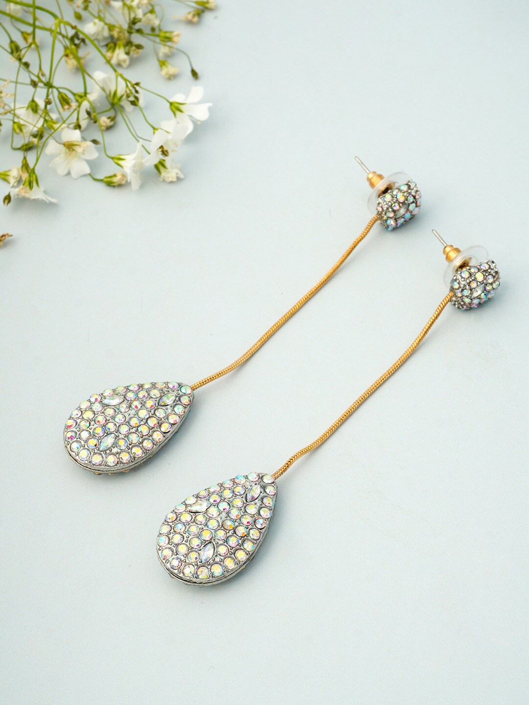 

Ferosh Gold-Toned & Silver-Toned Teardrop Shaped Drop Earrings