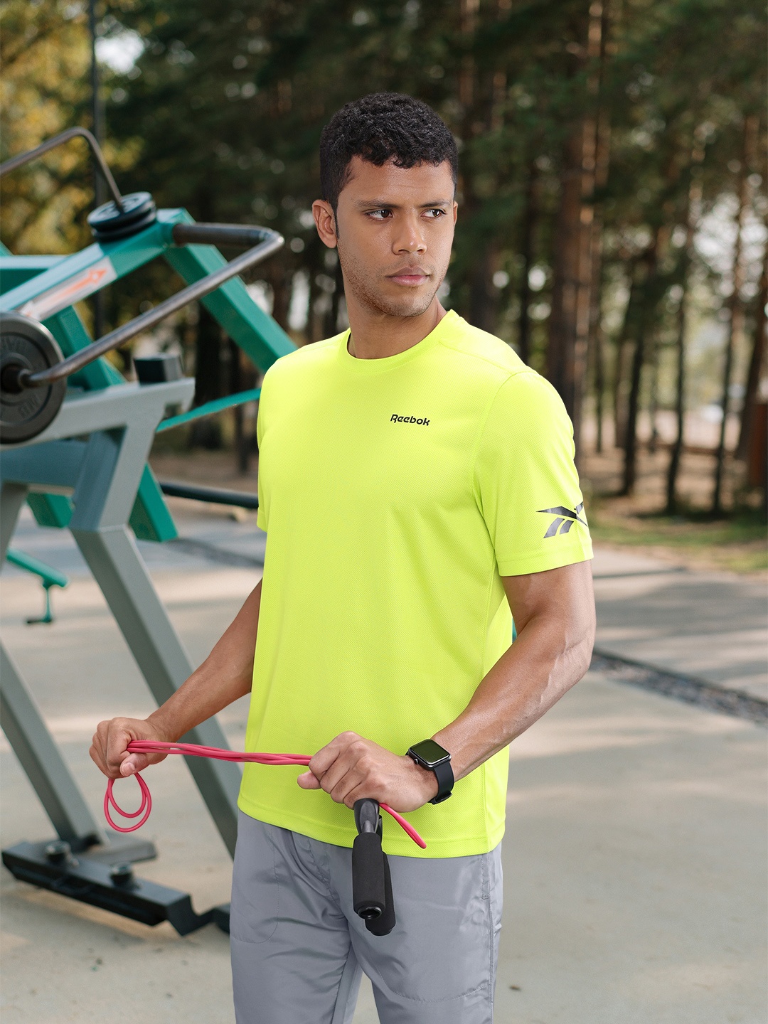 

Reebok Men Brand Logo Printed Speedwick Training T-shirt, Fluorescent green