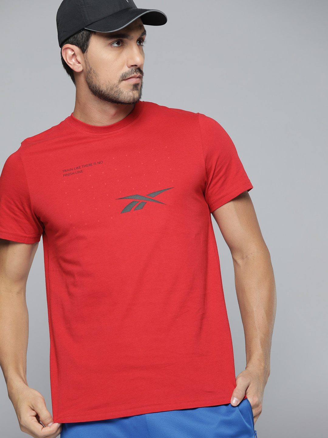 

Reebok Men Red Brand Logo Printed Prime Pure Cotton T-shirt