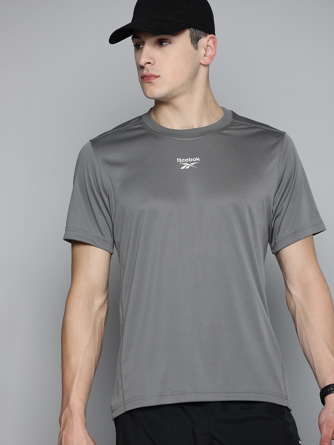 

Reebok Men Brand Logo Printed Speedwick Training T-shirt, Grey