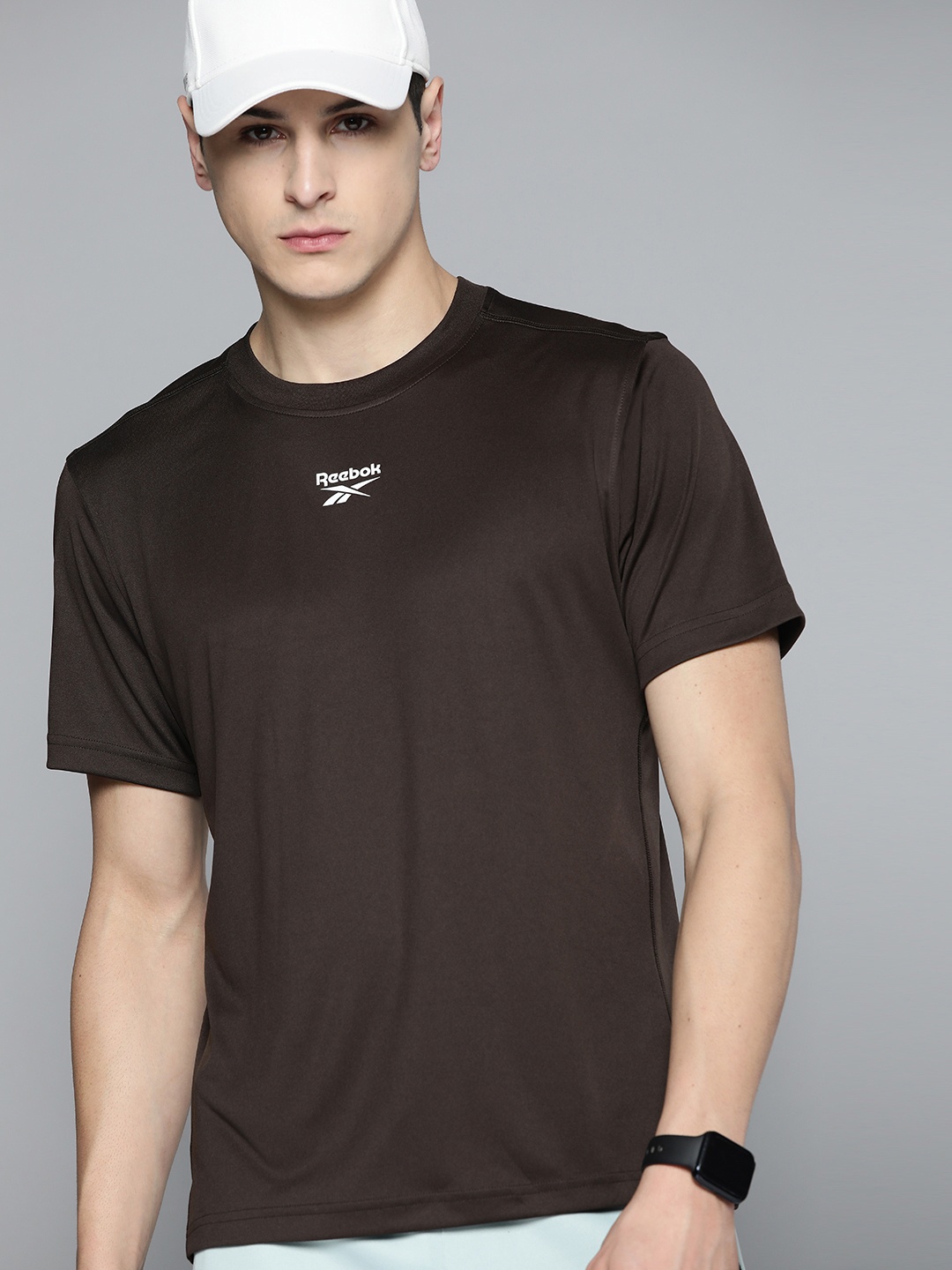 

Reebok Men Brand Logo Printed Speedwick T-shirt, Brown