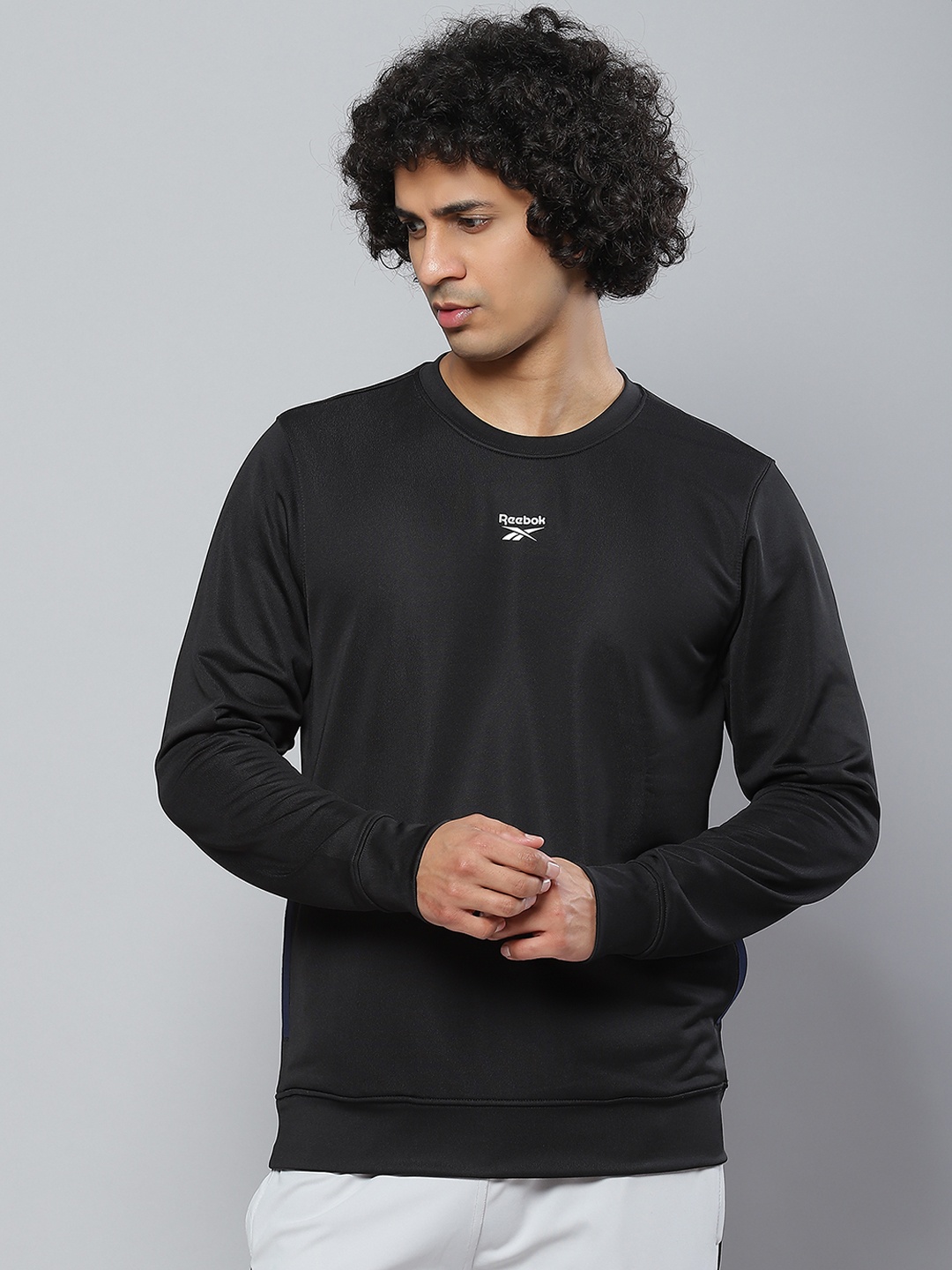 

Reebok Men Black Brand Logo Printed Training Sweatshirt