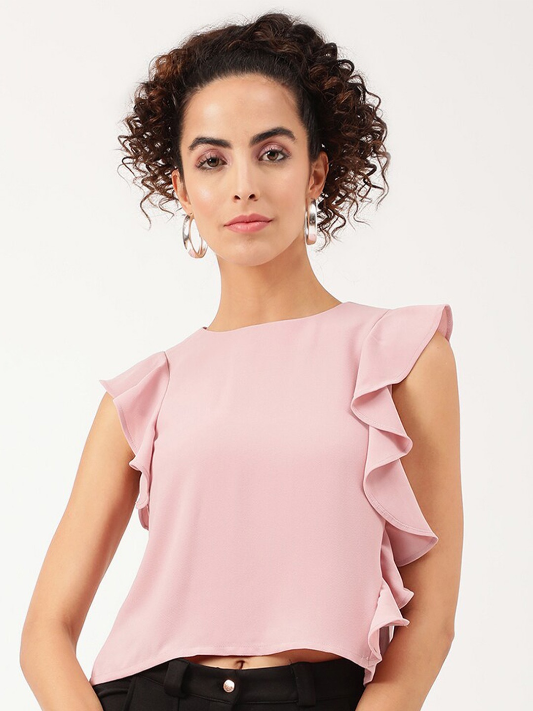 

CENTRESTAGE Women Pink Ruffles Crop Top