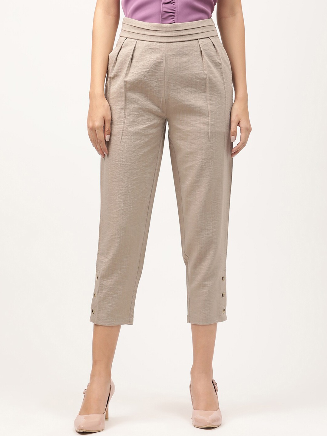 

CENTRESTAGE Women Beige Solid Pleated Trousers