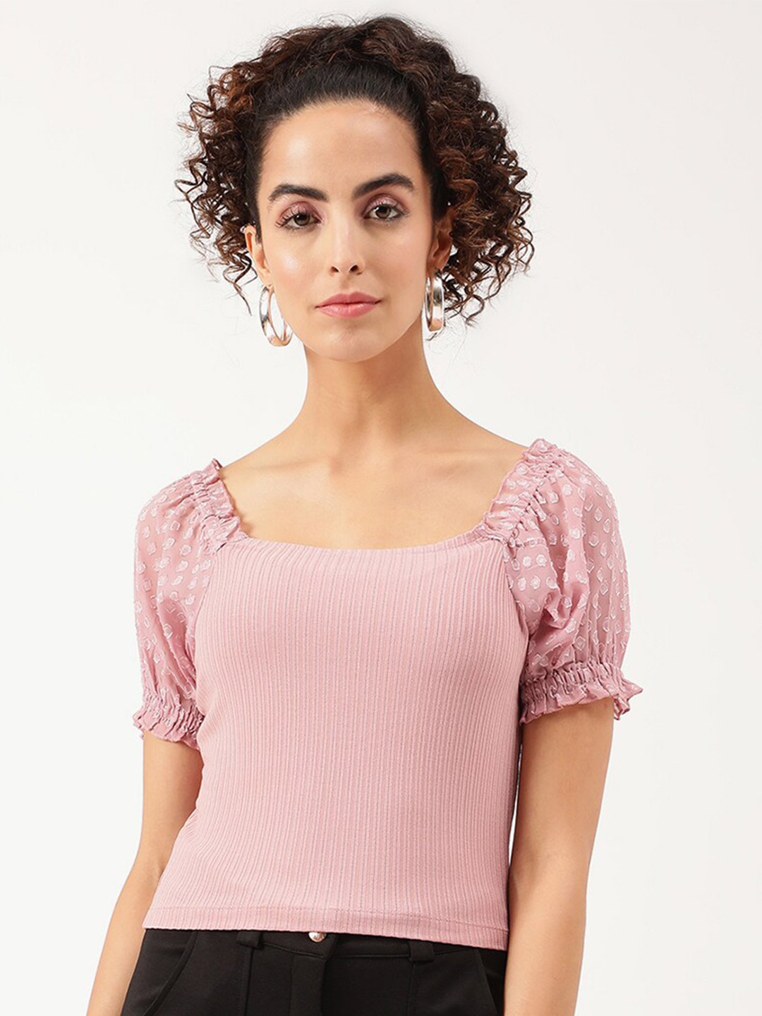 

CENTRESTAGE Women Pink Square Neck Top