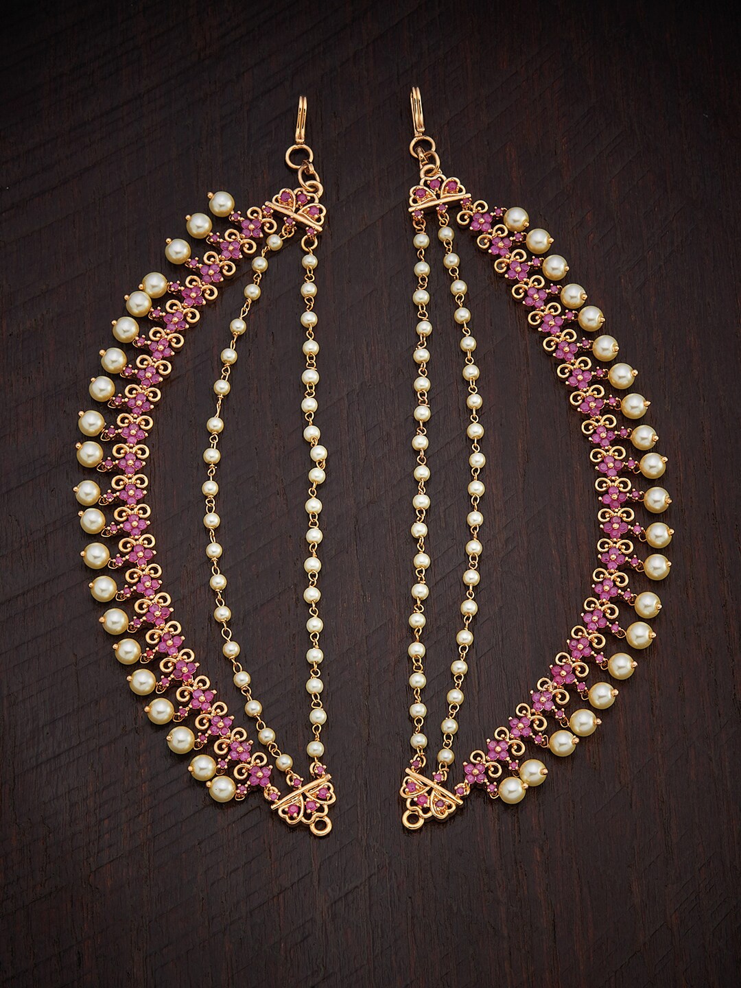 

Kushal's Fashion Jewellery Gold-Toned & Magenta Classic Drop Earrings