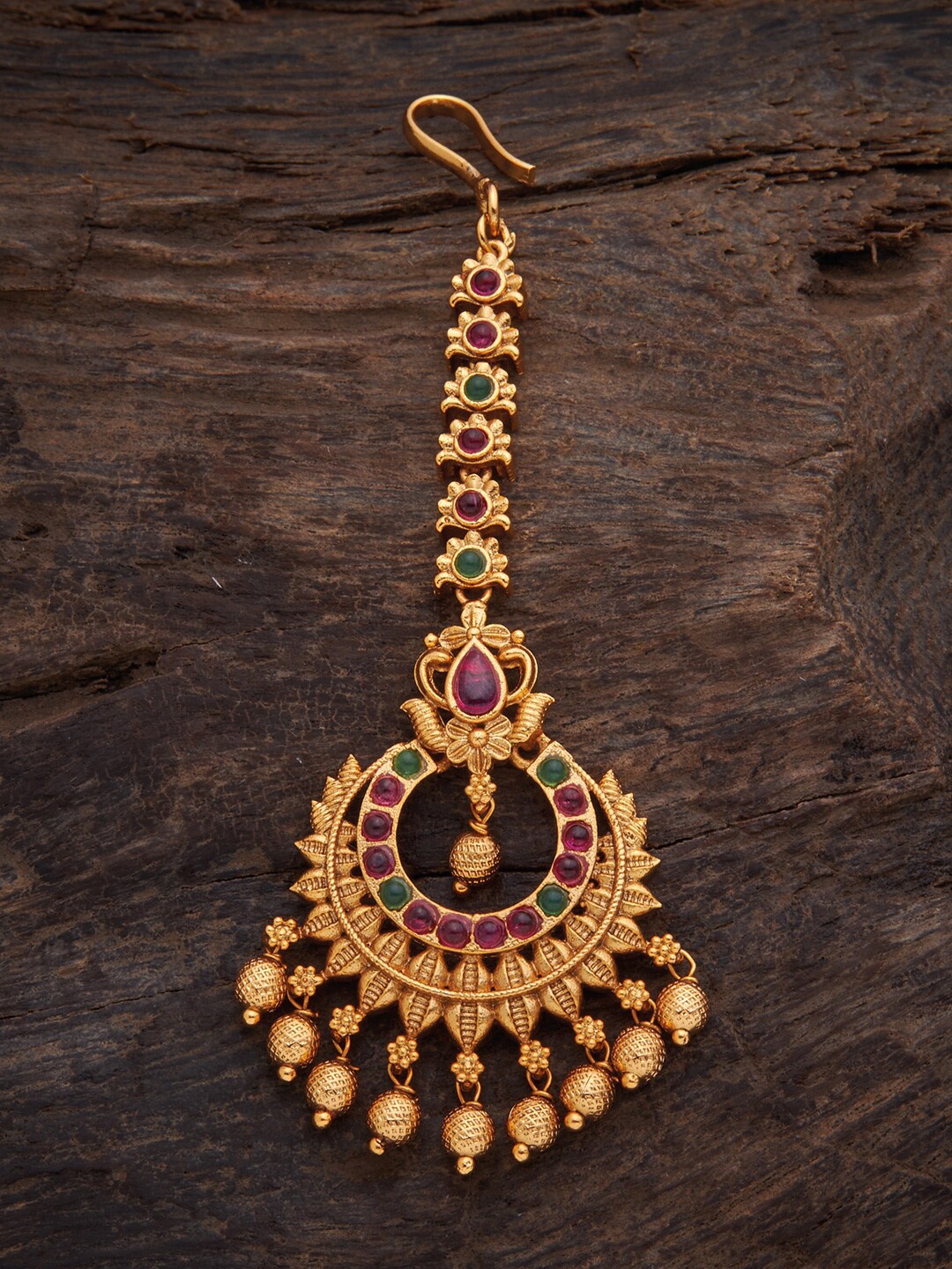 

Kushal's Fashion Jewellery Women Gold-Toned & Red Stone Studded Maang Tikka