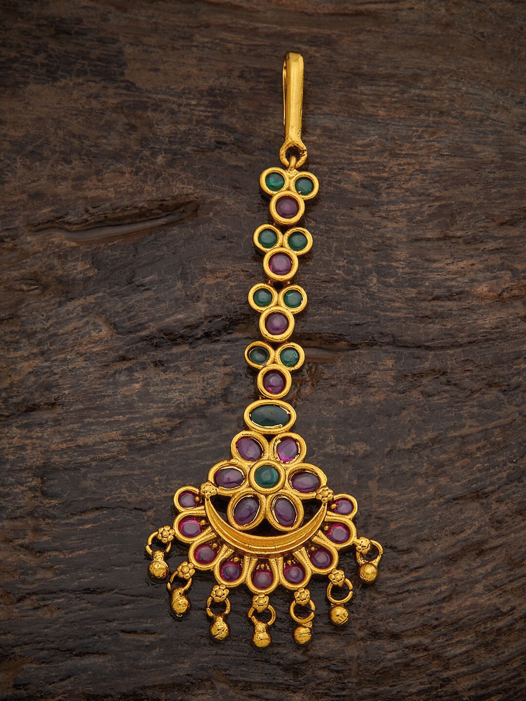 

Kushal's Fashion Jewellery Women Gold-Plated & Green 92.5 Silver Stone Studded Maang Tikka