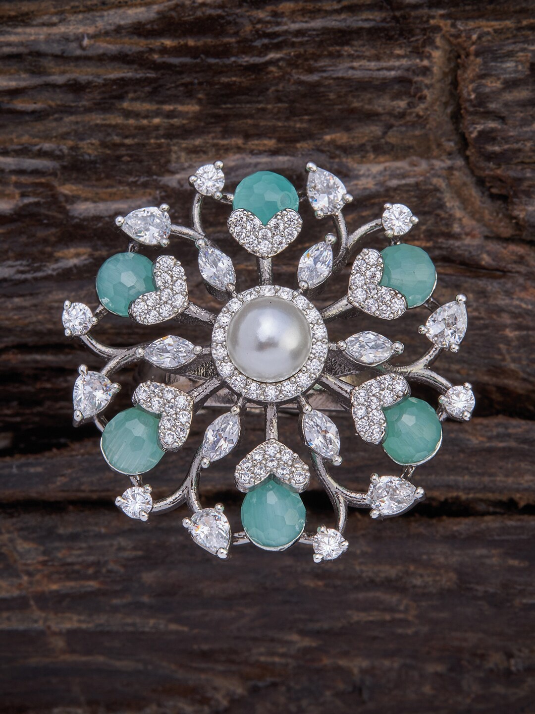 

Kushal's Fashion Jewellery Women Rhodium-Plated Sea Green CZ Studded Ring