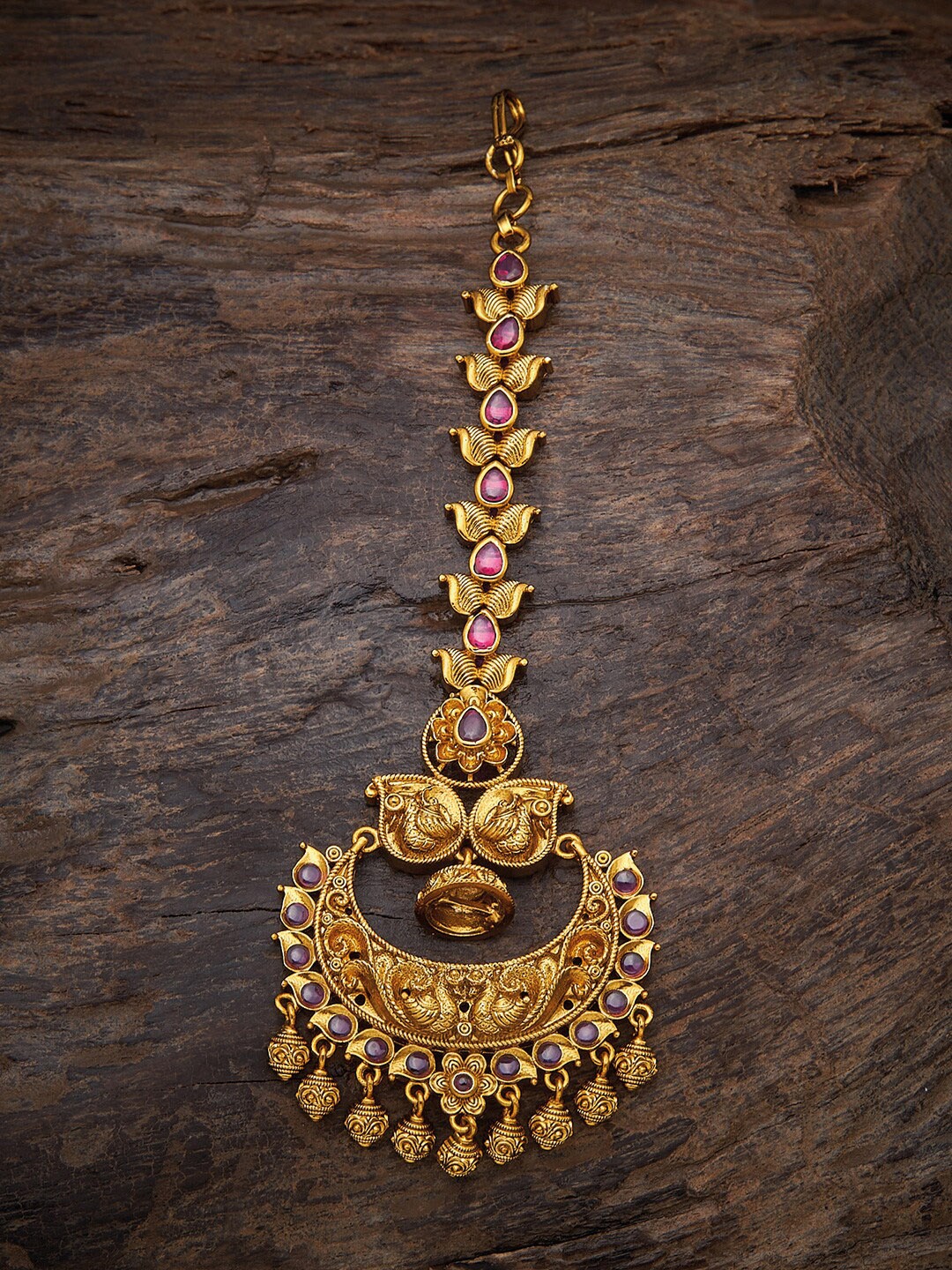 

Kushal's Fashion Jewellery Women Gold-Plated & Red 92.5 Silver Stone Studded Maang Tikka