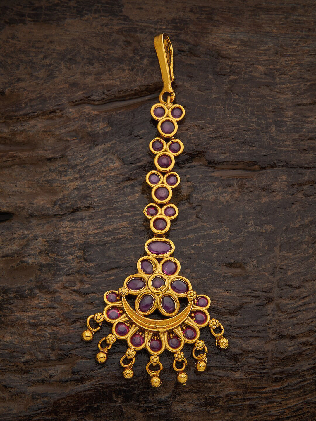 

Kushal's Fashion Jewellery Women Gold-Plated & Red 92.5 Silver Stone Studded Maang Tikka