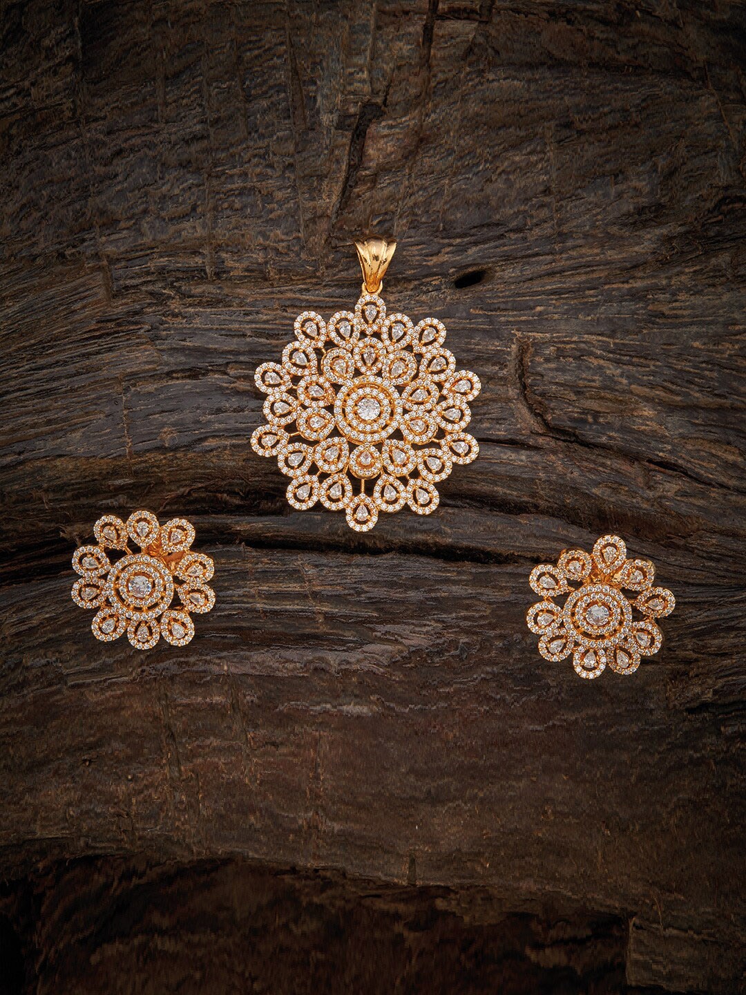 

Kushal's Fashion Jewellery Gold-Plated White CZ-Studded Pendant
