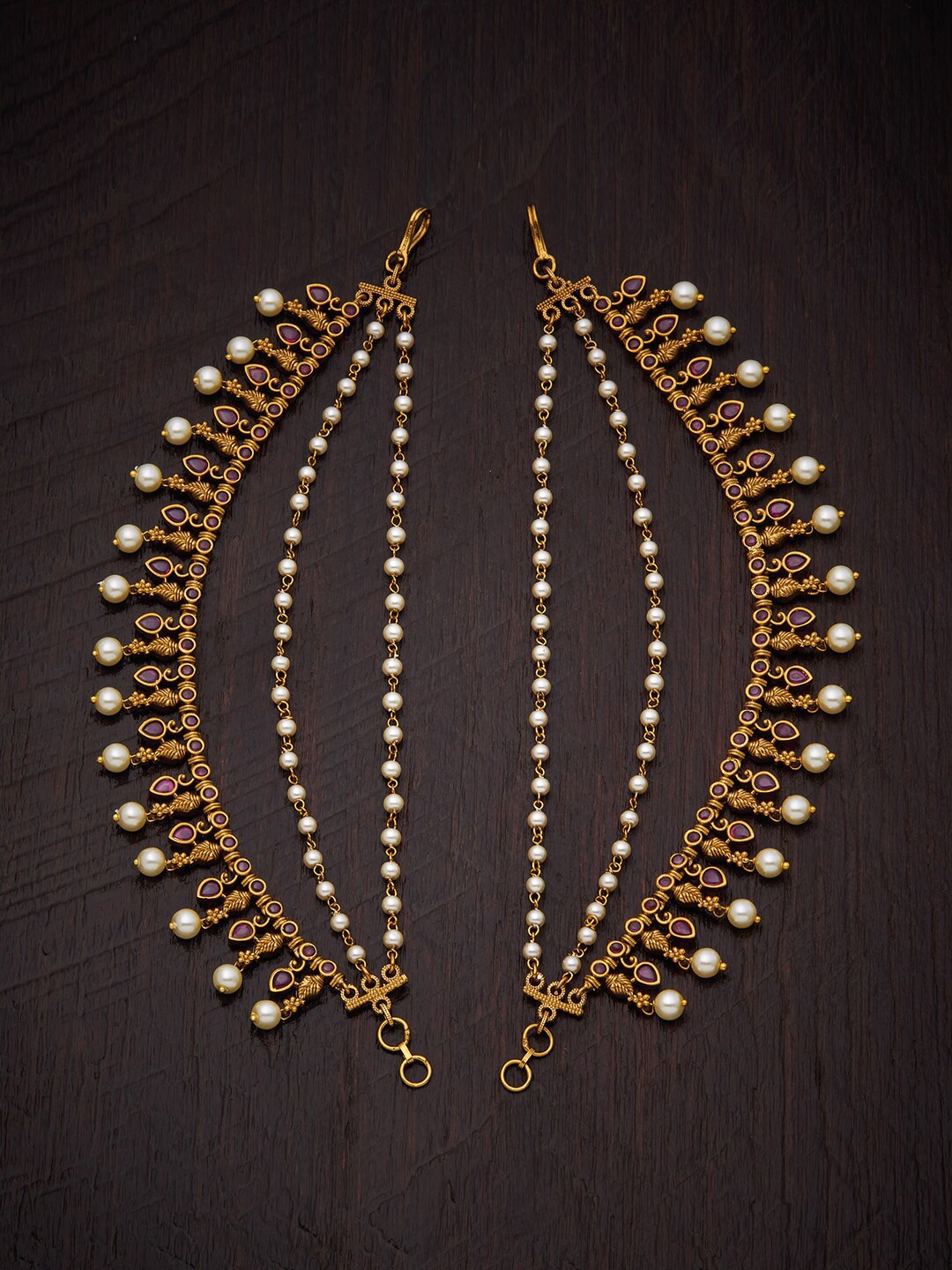 

Kushal's Fashion Jewellery Gold-Toned & Red CZ Studded & Beaded Earring Chains