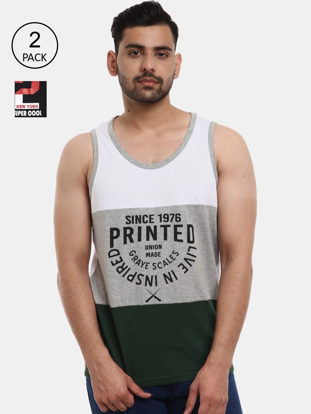 

V-Mart Men Pack Of 2 Printed Cotton Innerwear Vests, White