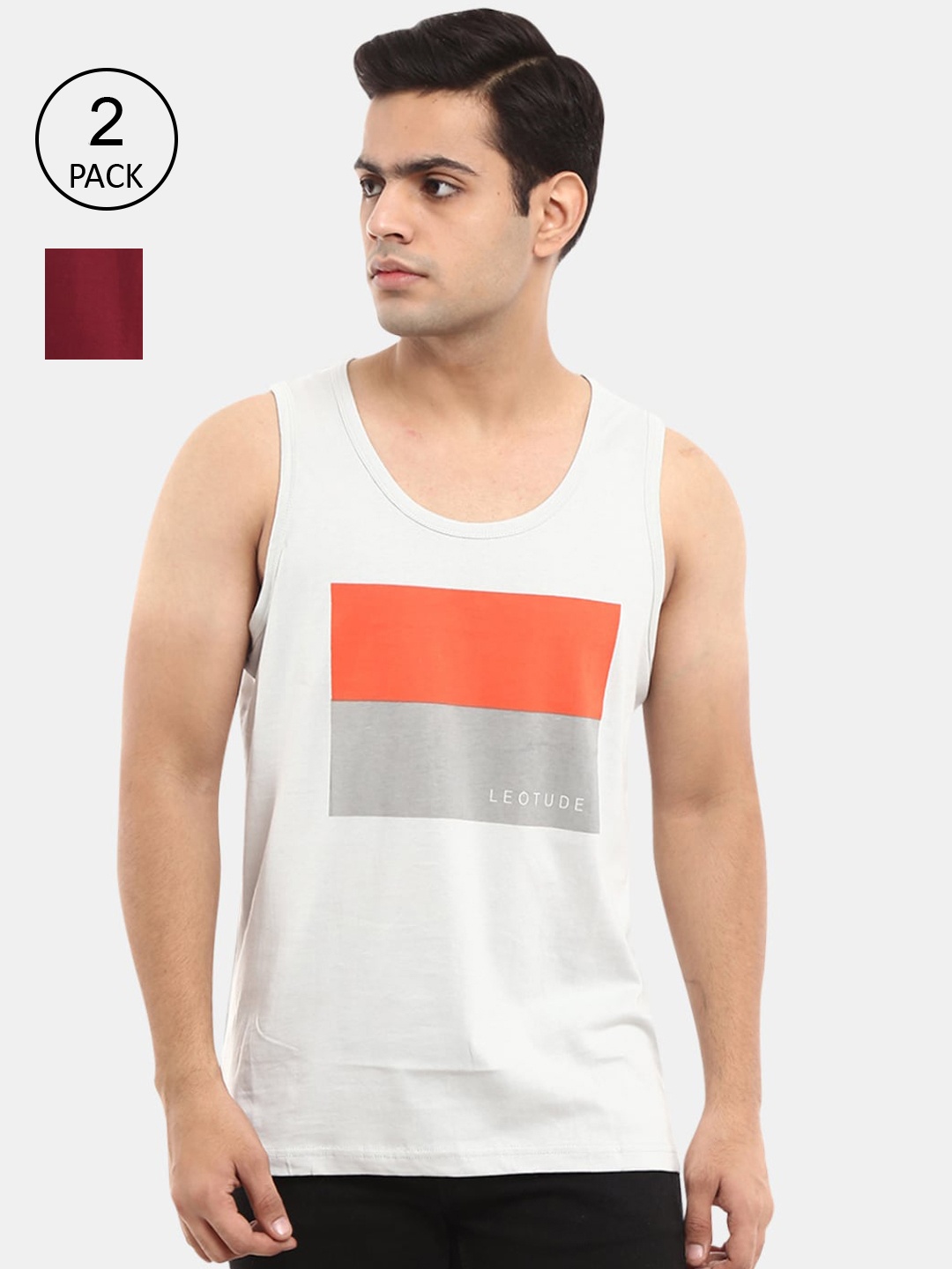 

V-Mart Men Pack Of 2 Printed Cotton Innerwear Vests, Grey