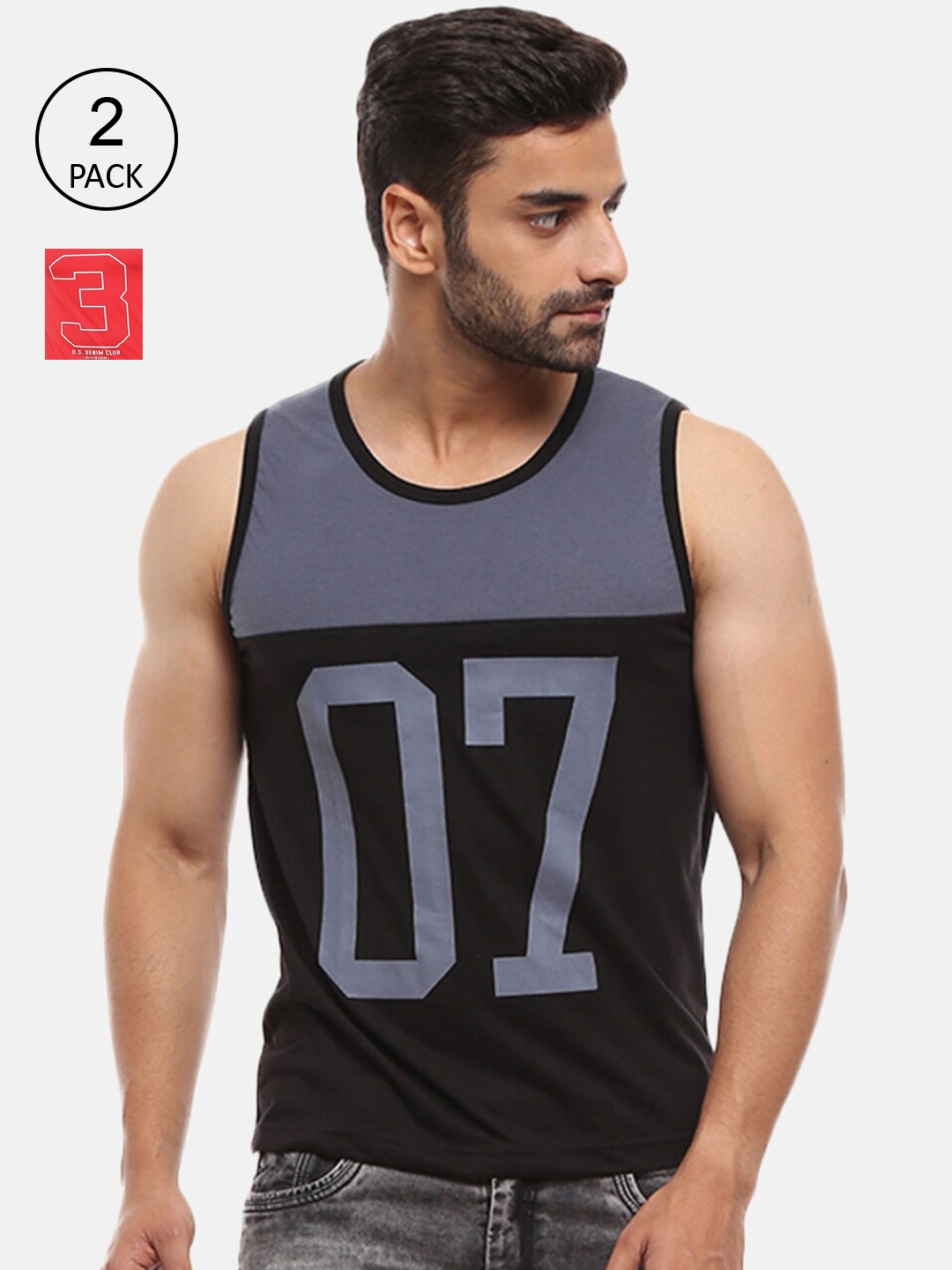 

V-Mart Men Pack Of 2 Black & Red Printed Single Jersey Innerwear Vests