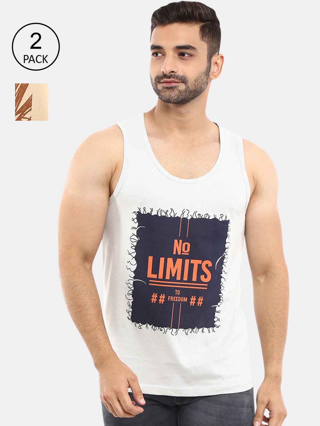 

V-Mart Men Pack of 2 Printed Innerwear Vests 464040-15035, Grey