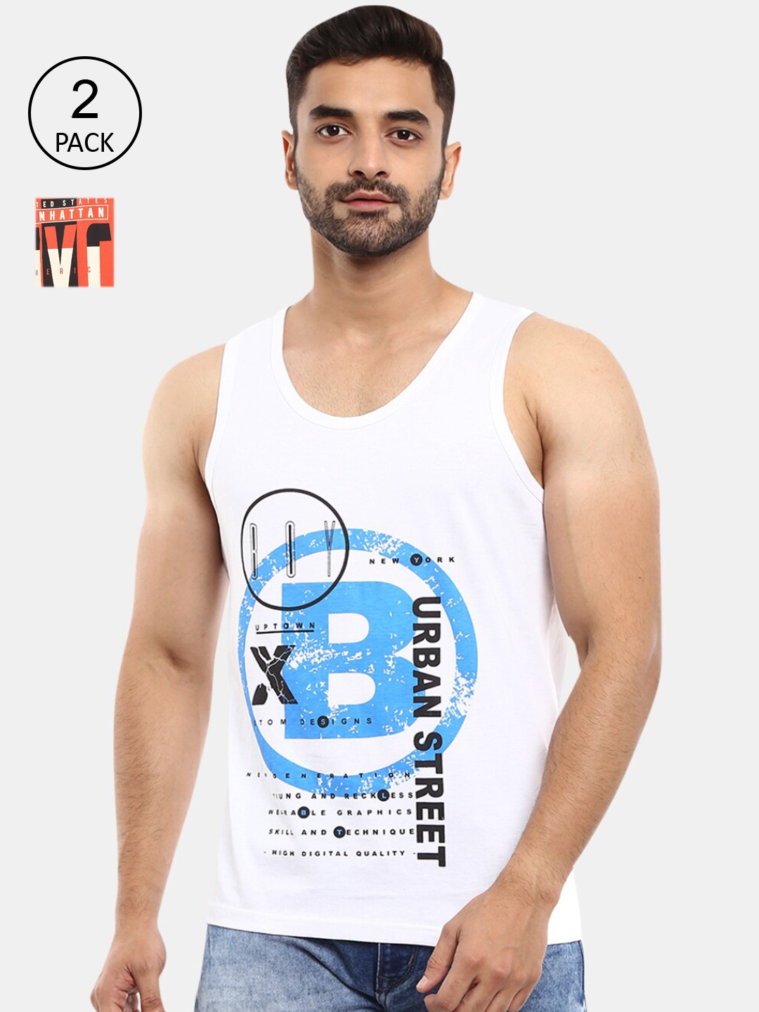 

V-Mart Men Pack Of 2 Printed Basic Vests, Rust