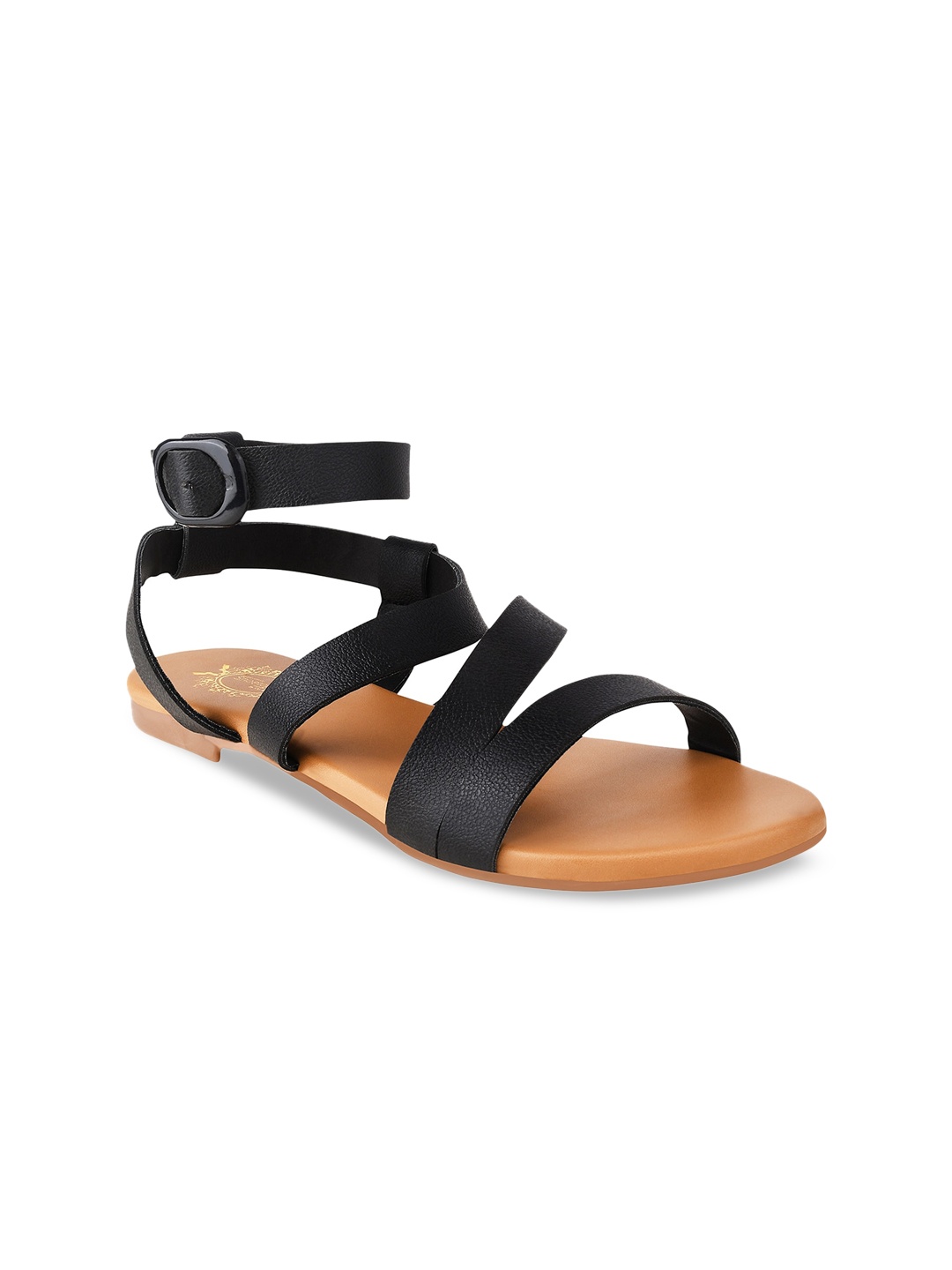 

Shoetopia Women Black Open Toe Flats with Buckles
