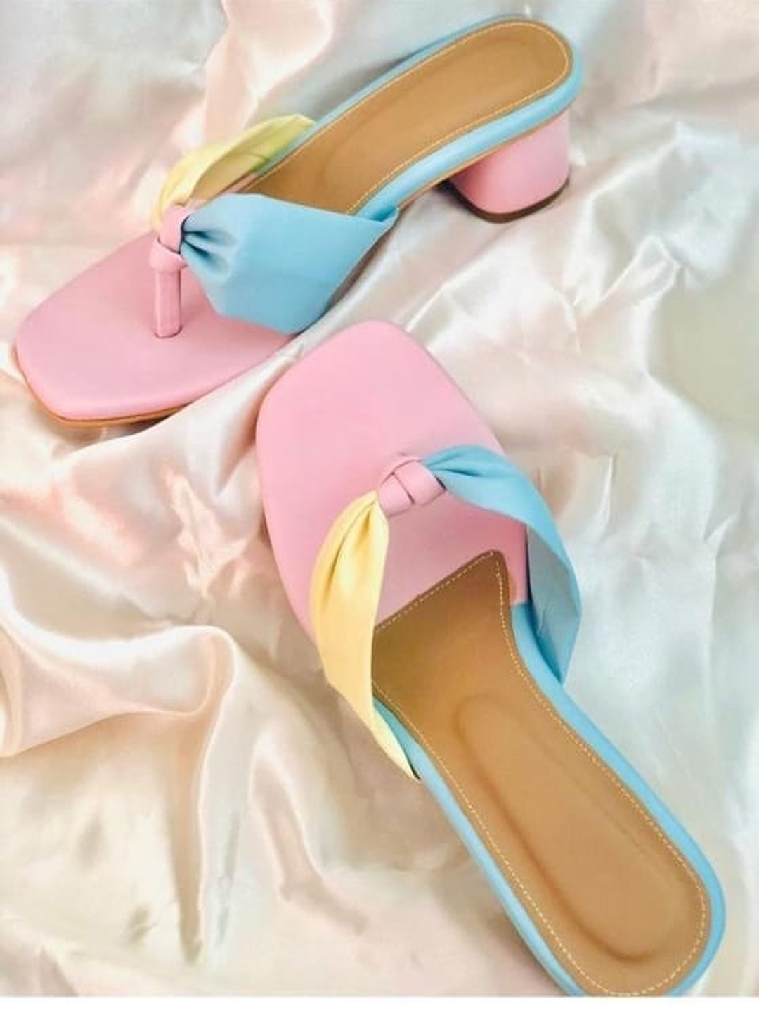 

Shoetopia Blue and Pink Block Sandals