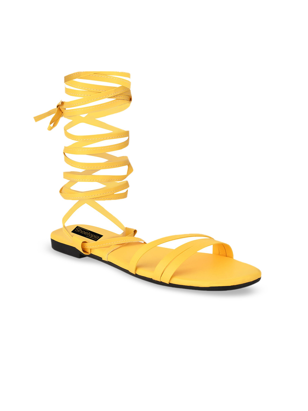 

Shoetopia Women Yellow Lace Up Open Toe Flats