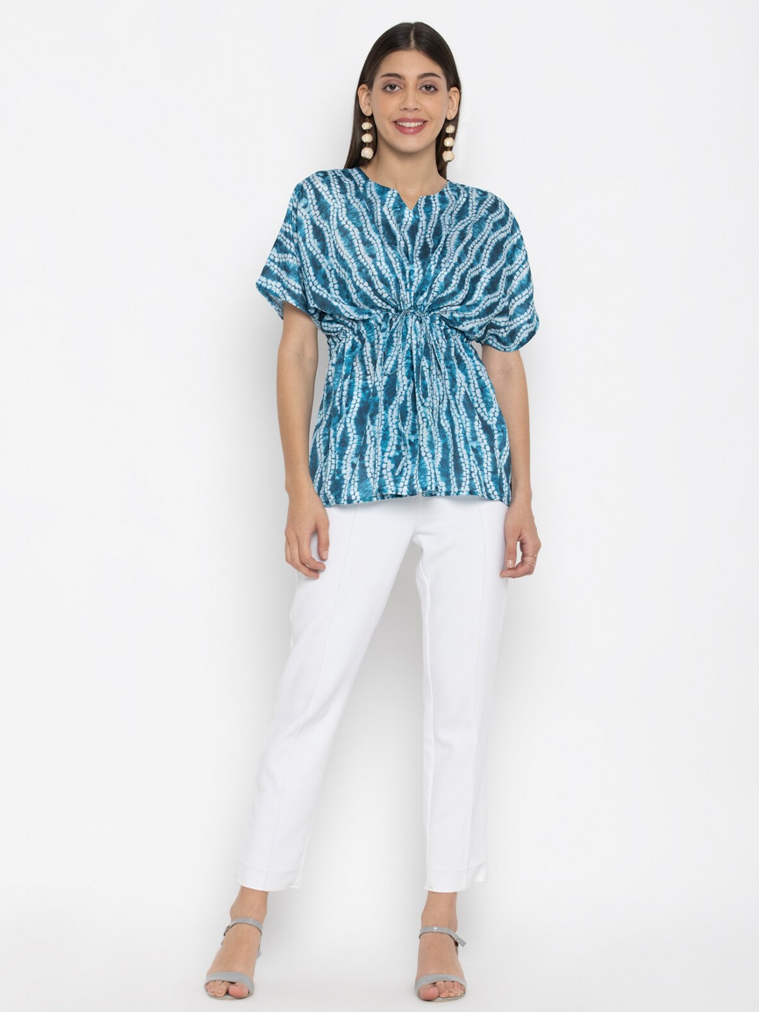

SEW YOU SOON Blue Print Chiffon Kaftan Top