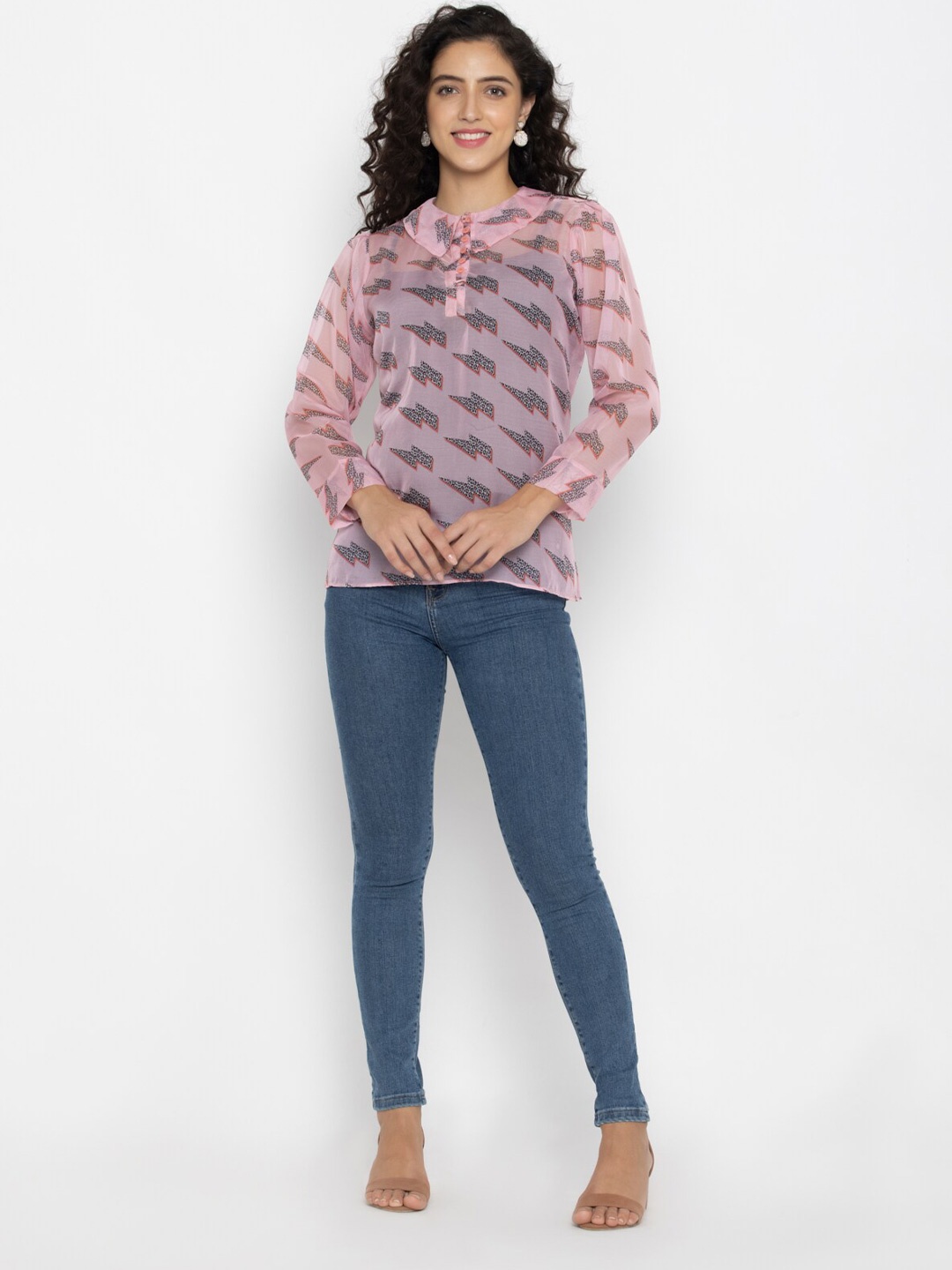 

SEW YOU SOON Women Pink & lilac luster Print Net Top