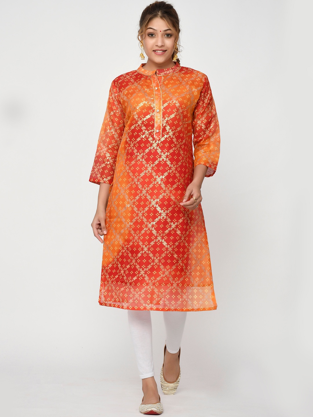 

Kesarya Women Yellow & Orange Ethnic Motifs Printed Kurta