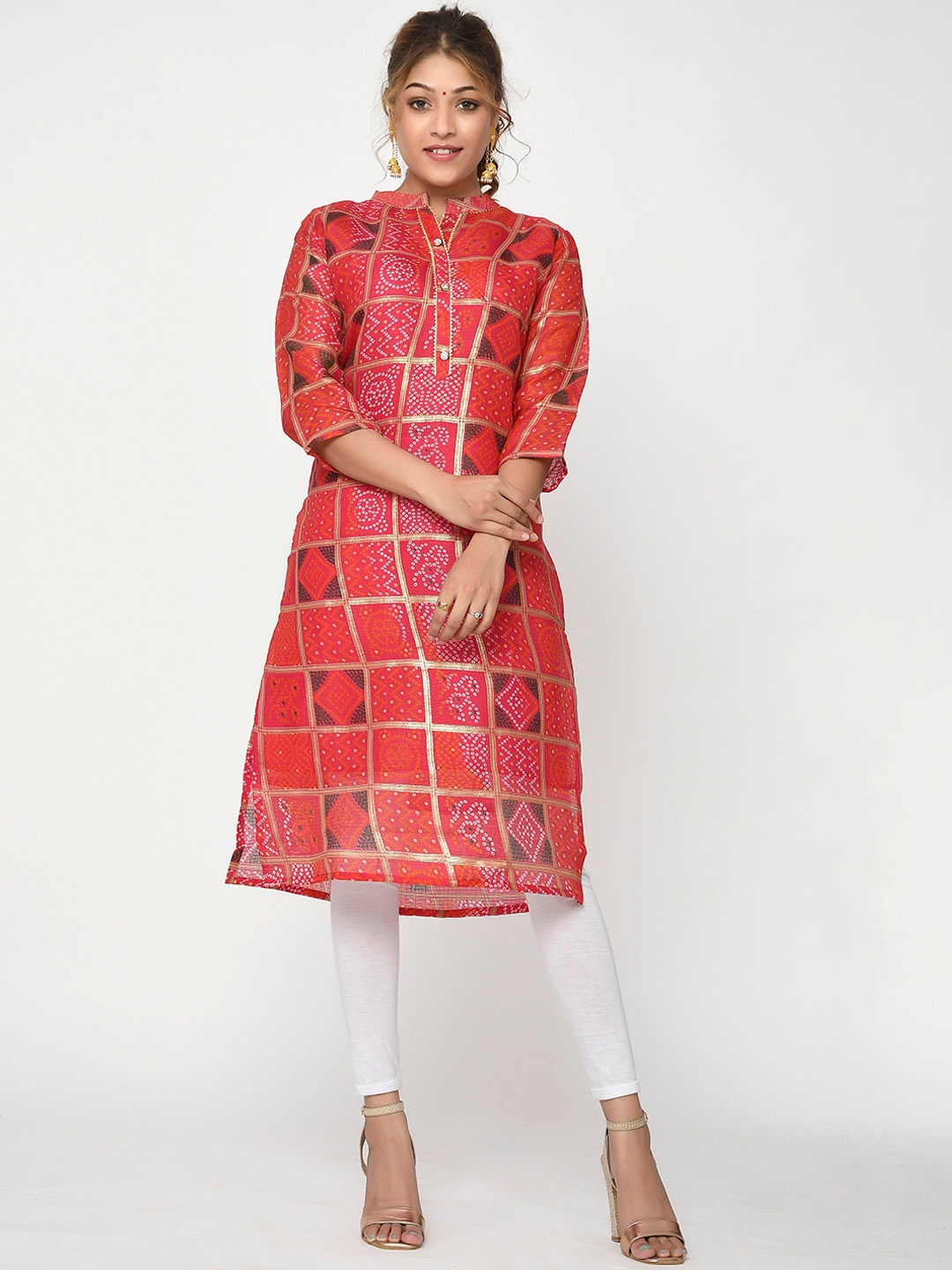 

Kesarya Women Red & Gold-Toned Ethnic Motifs Printed Pathani Kurta