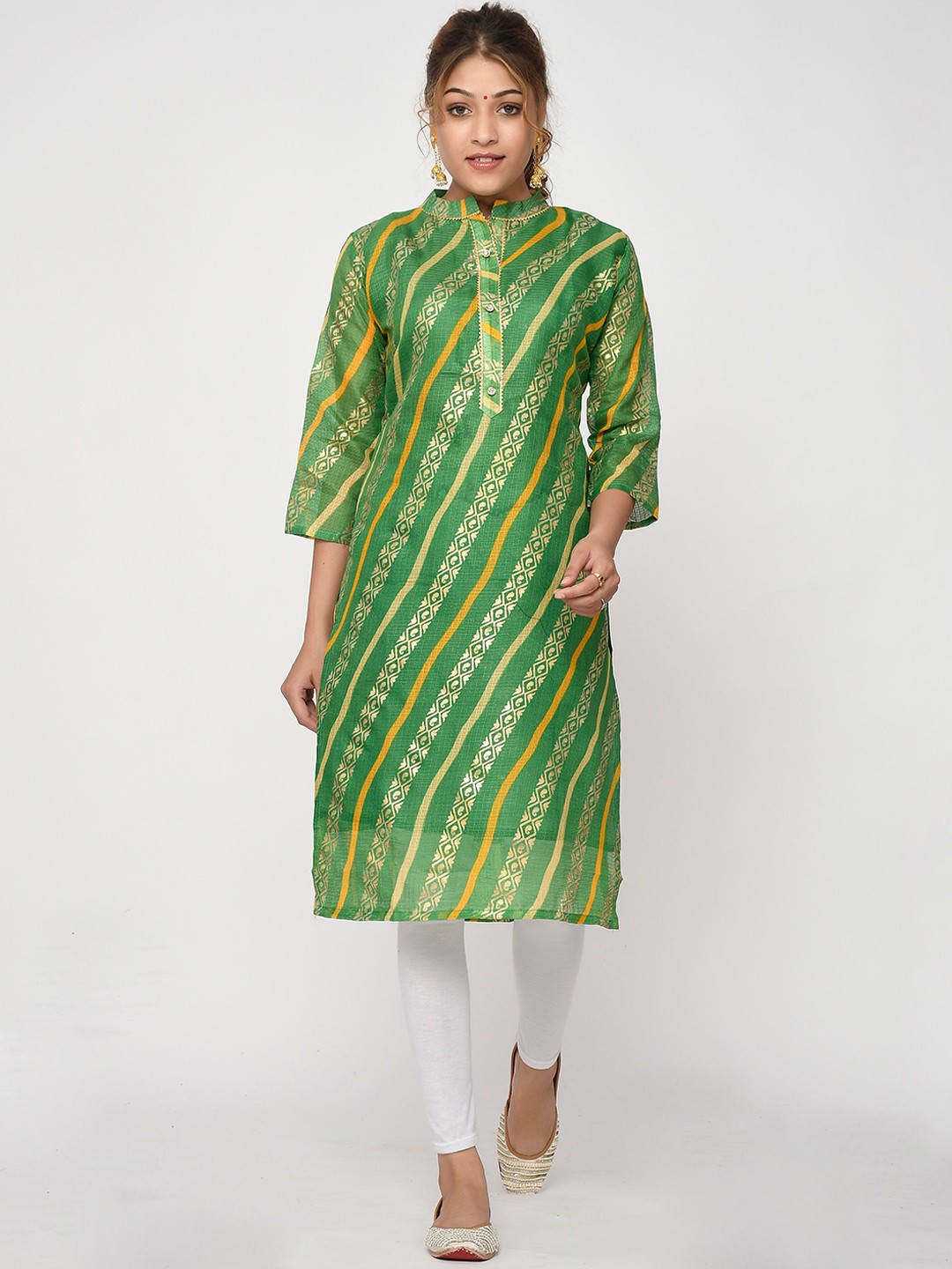 

Kesarya Women Green & sea green Ethnic Motifs Printed Thread Work Kurta