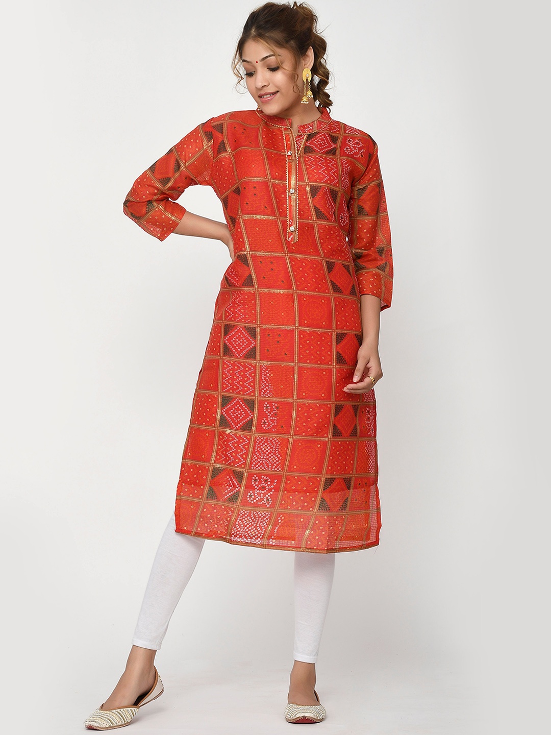 

Kesarya Women Red & cinnabar Geometric Printed Kurta