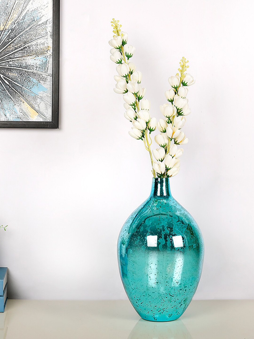 

HomeTown Sea Green Self Design Vases