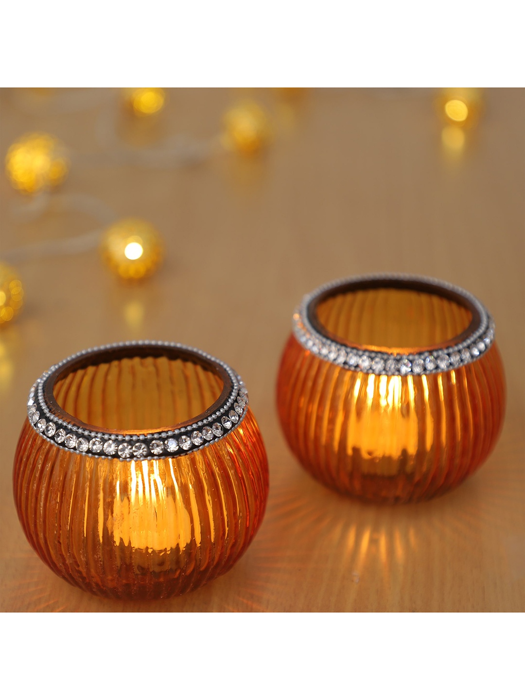 

HomeTown Set of 2 Mustard Textured Candle Holders