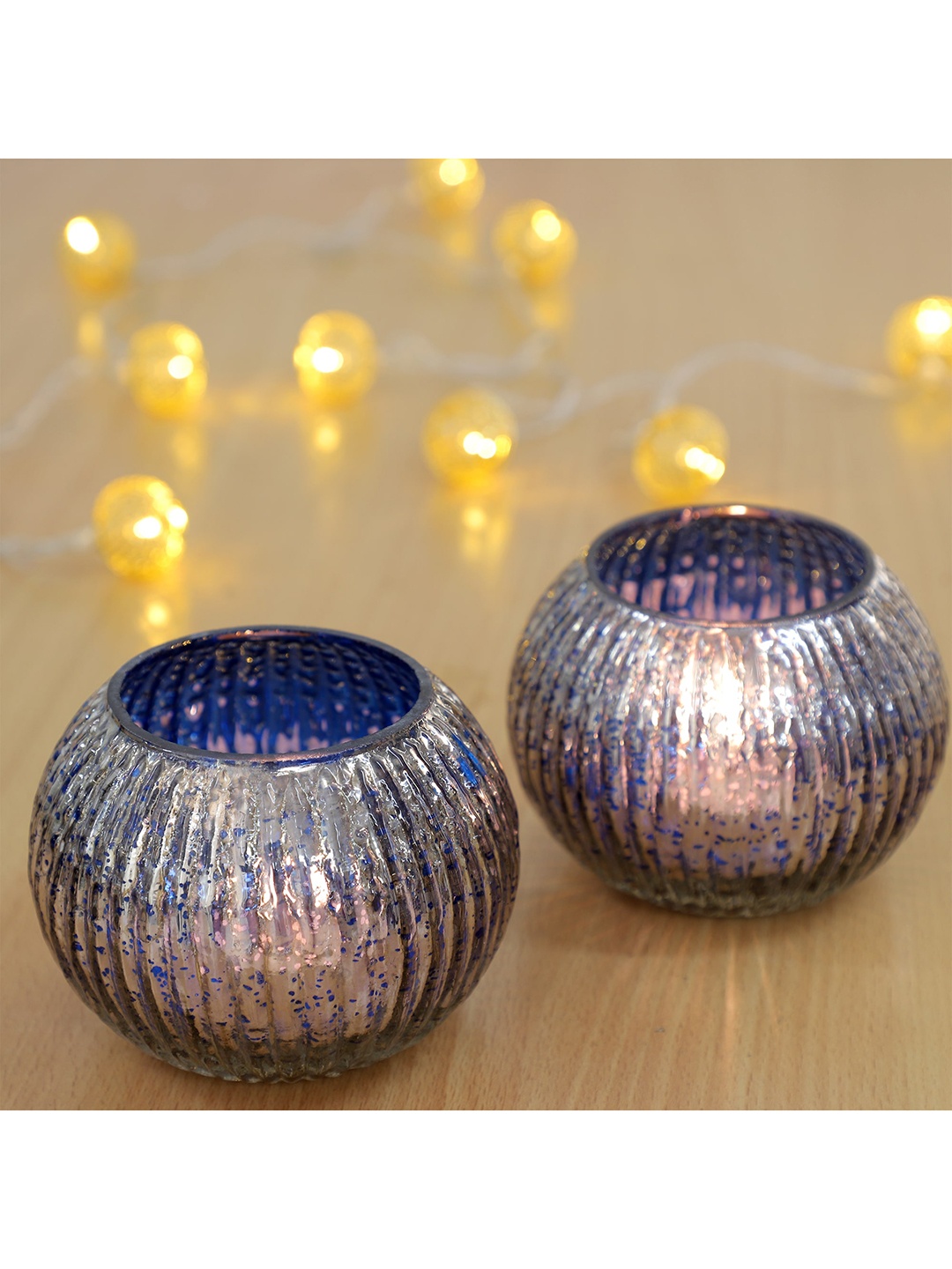 

HomeTown Set Of 2 Textured Candle Holders, Violet