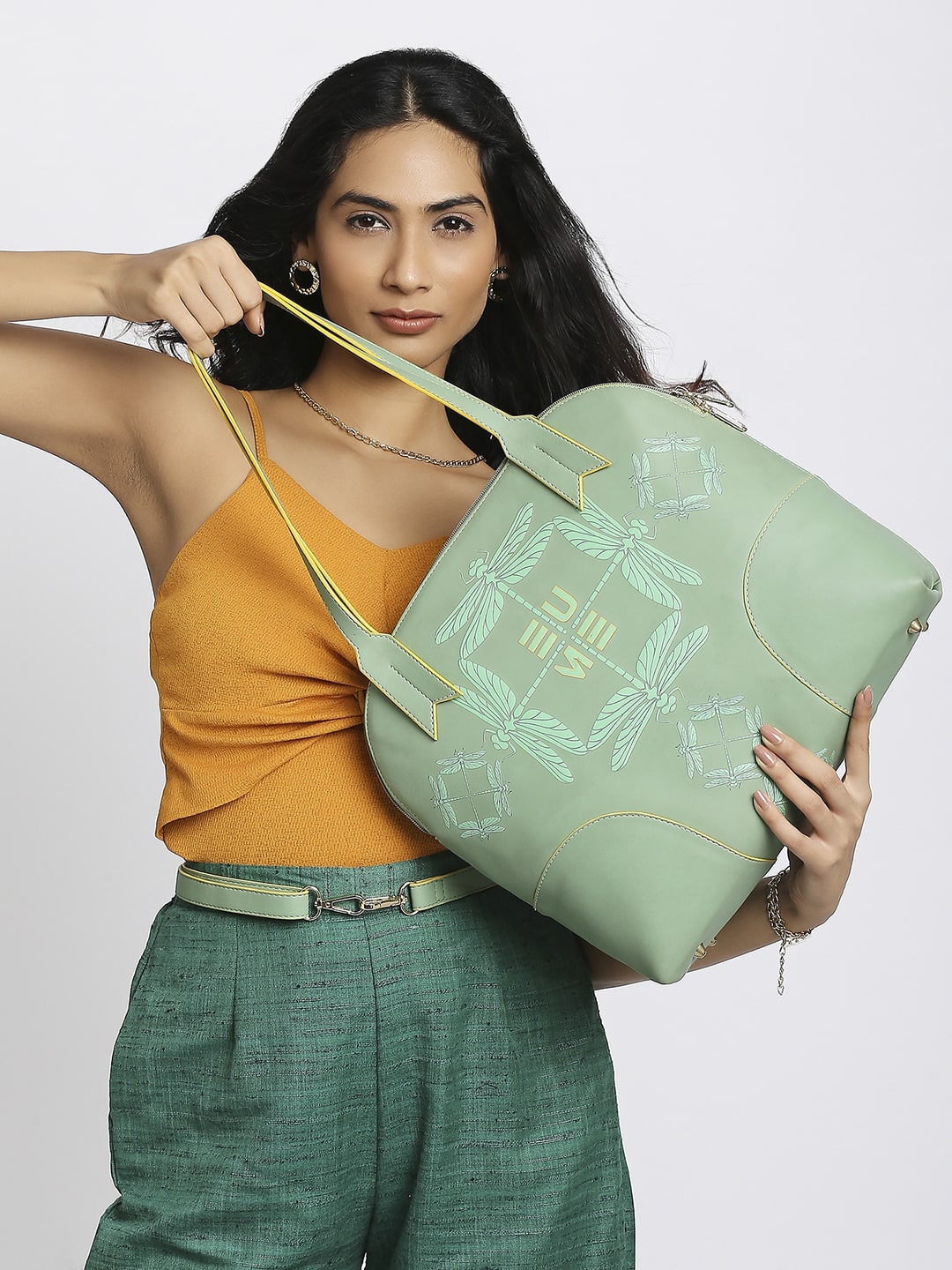 

EUME Women Green Printed Structured Synthetic Leather Handbag
