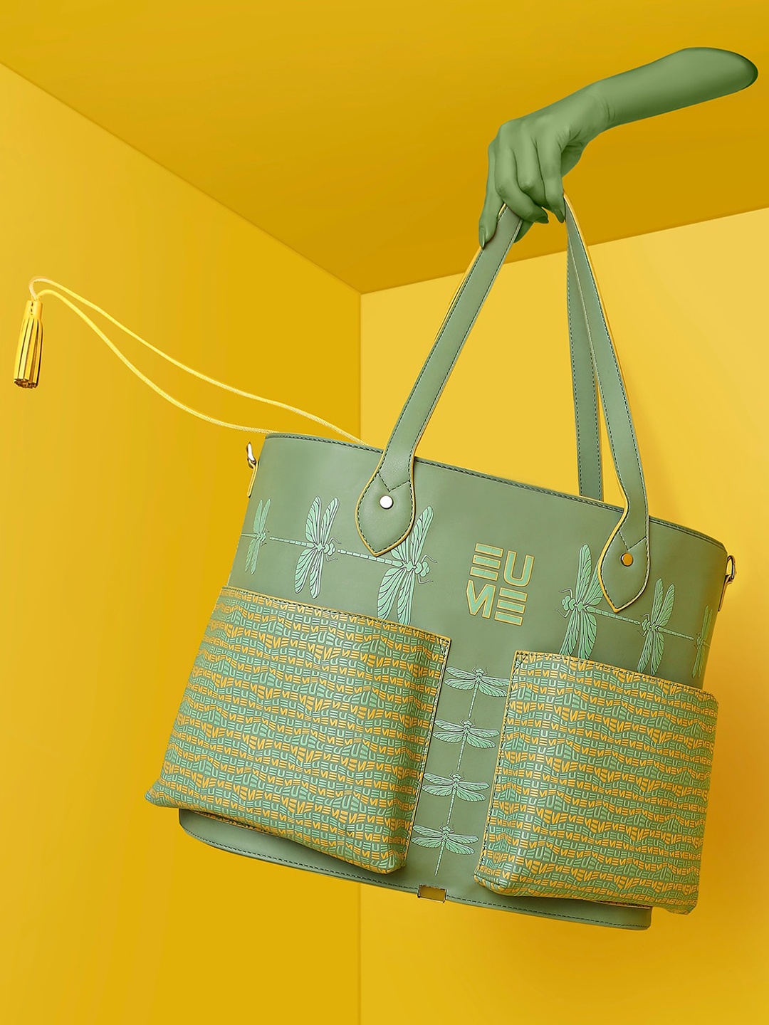 

EUME Green Printed Structured Shoulder Bag