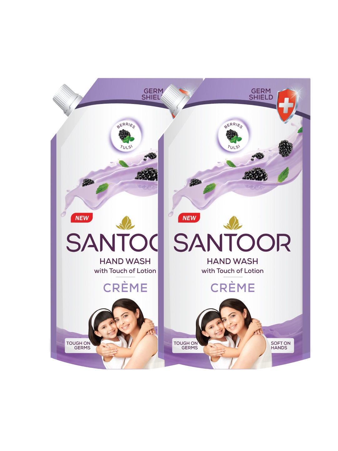 

Santoor Set of 2 Berries & Tulsi Creme Hand Wash for Soft Hands - 675 ml Each, Purple