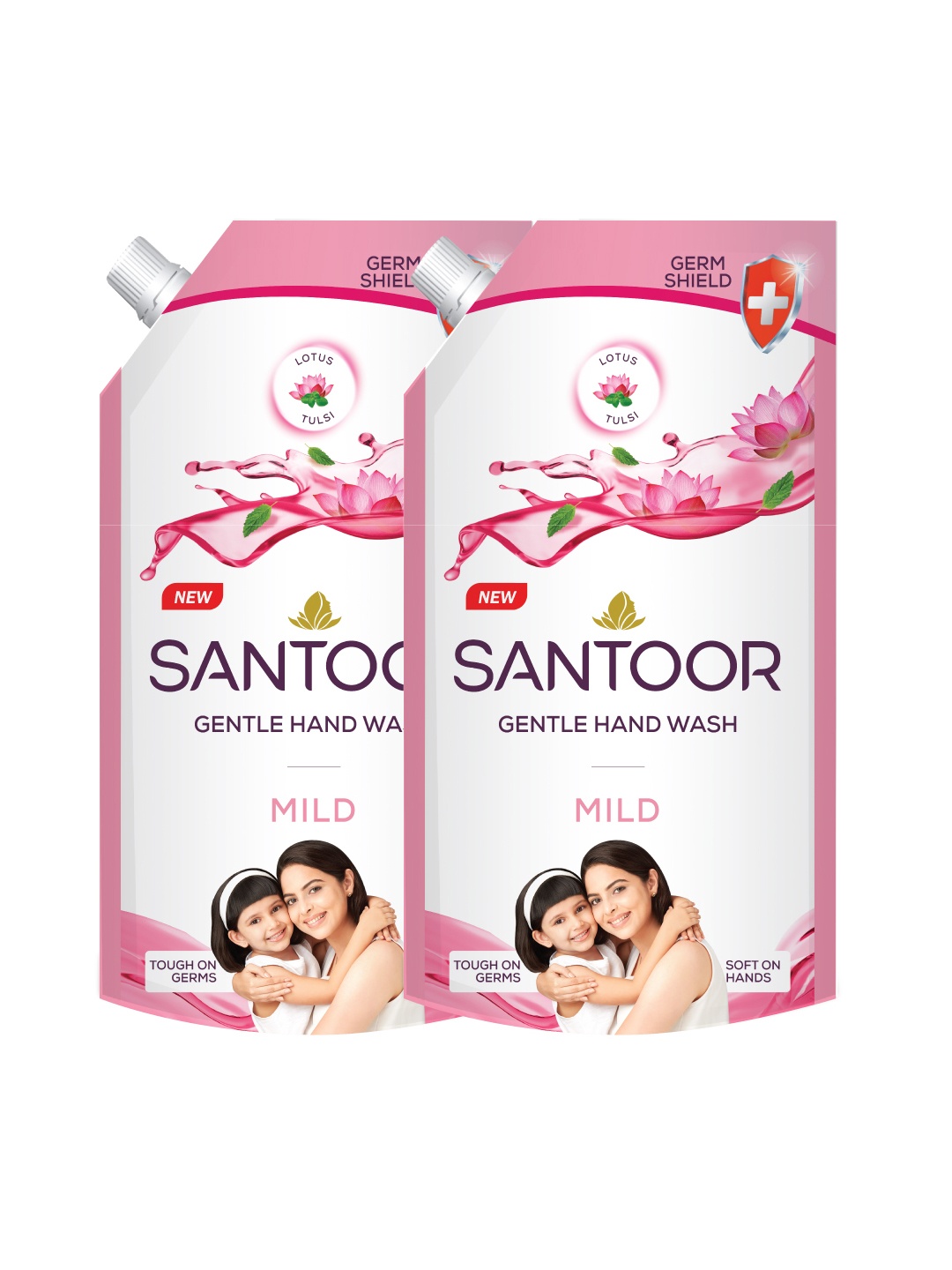 

Santoor Set of 2 Mild Gentle Hand Wash Pouch with Lotus & Tulsi - 675 ml each, Pink