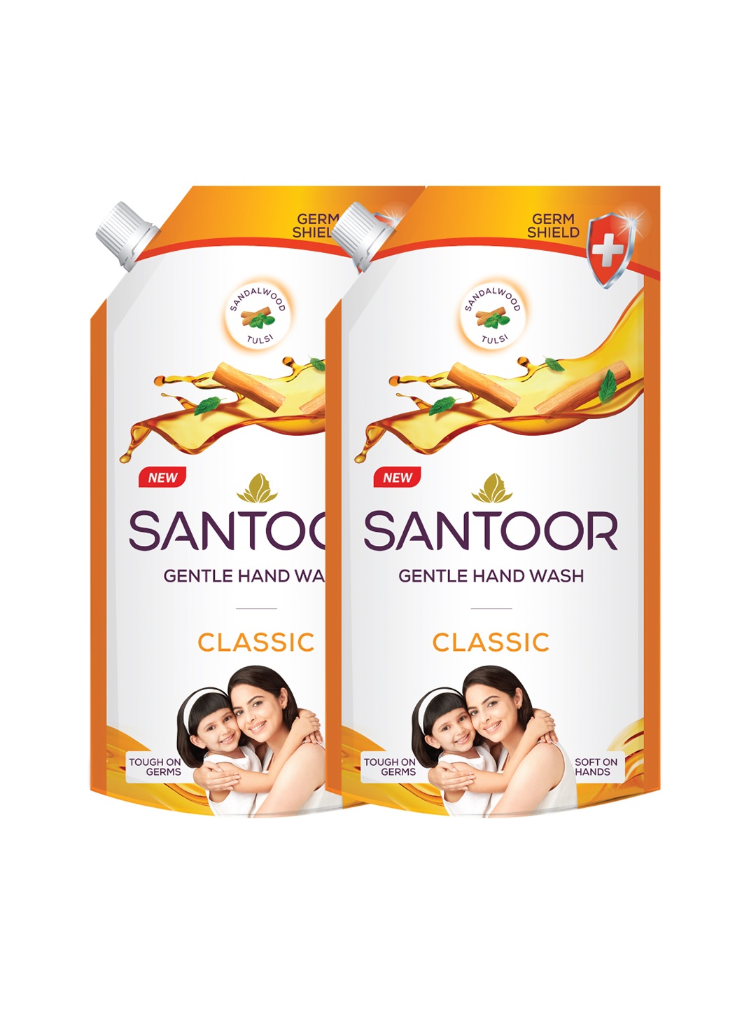 

Santoor Set of 2 Classic Gentle Hand Wash with Sandalwood & Tulsi - 675 ml each, Orange