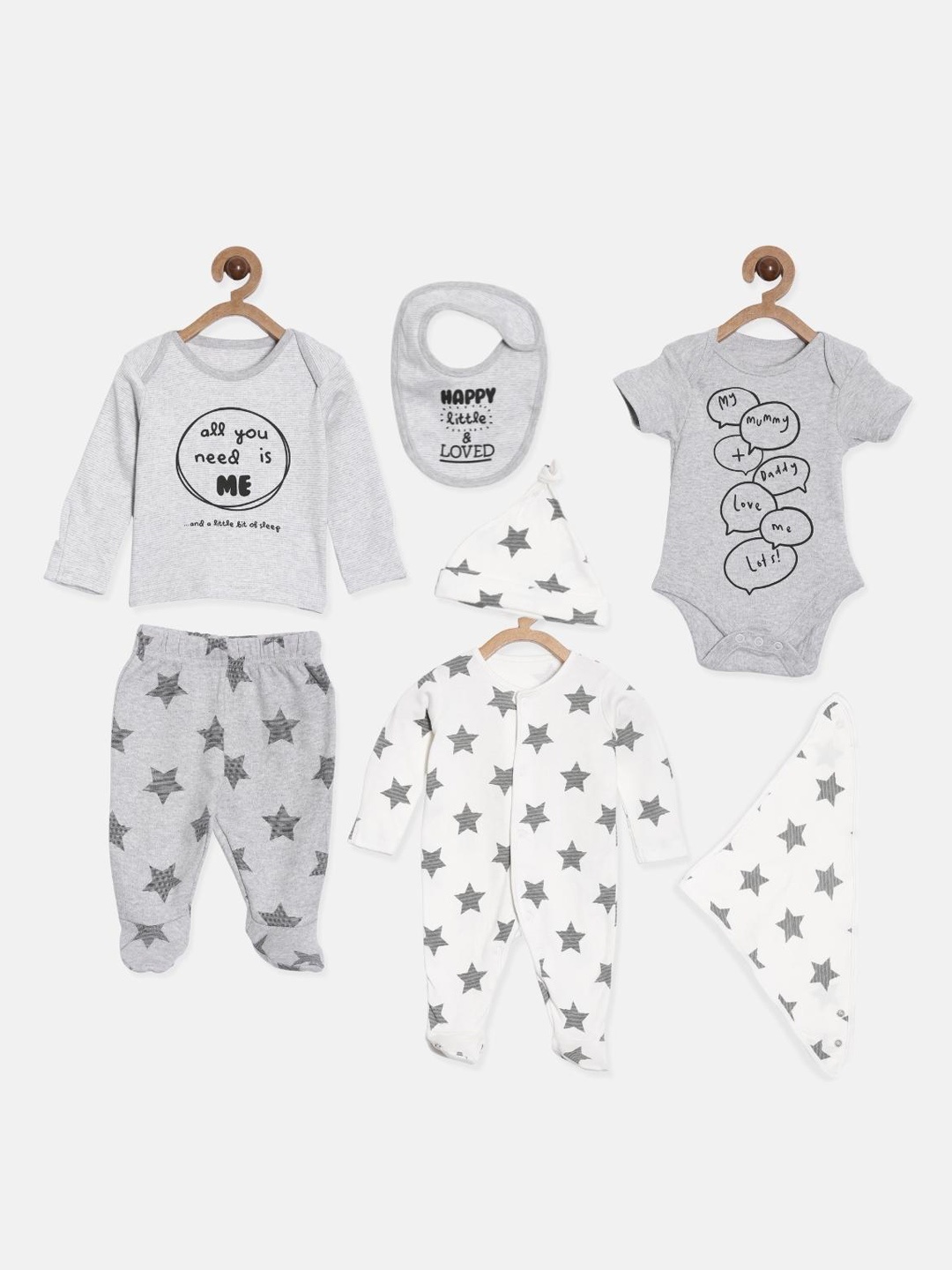 

The Boo Boo Club Kids Set Of 7 Grey Printed Baby Apparel Gift Set