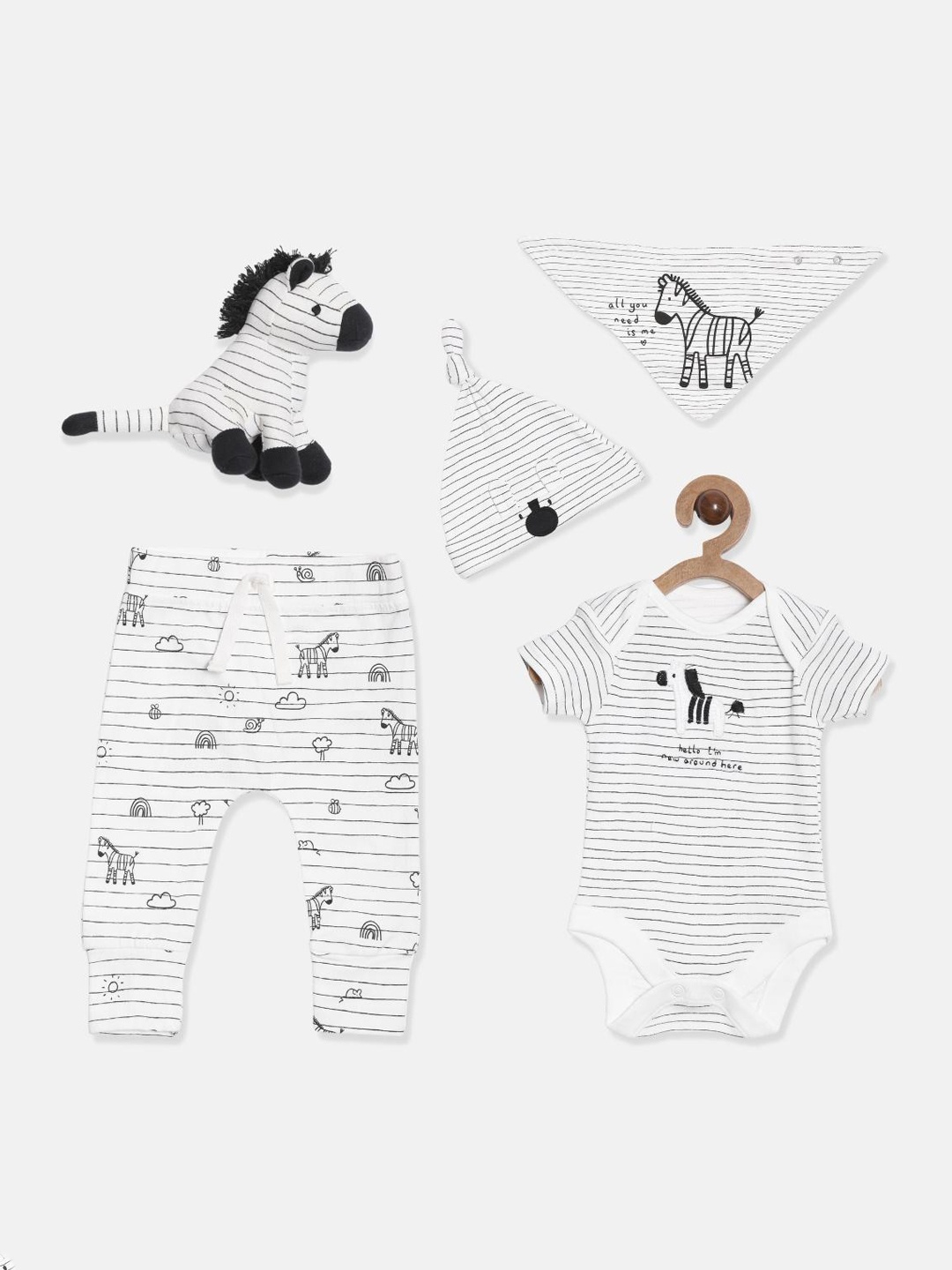 

The Boo Boo Club Kids Set Of 5 White Striped Baby Apparel Gift Set