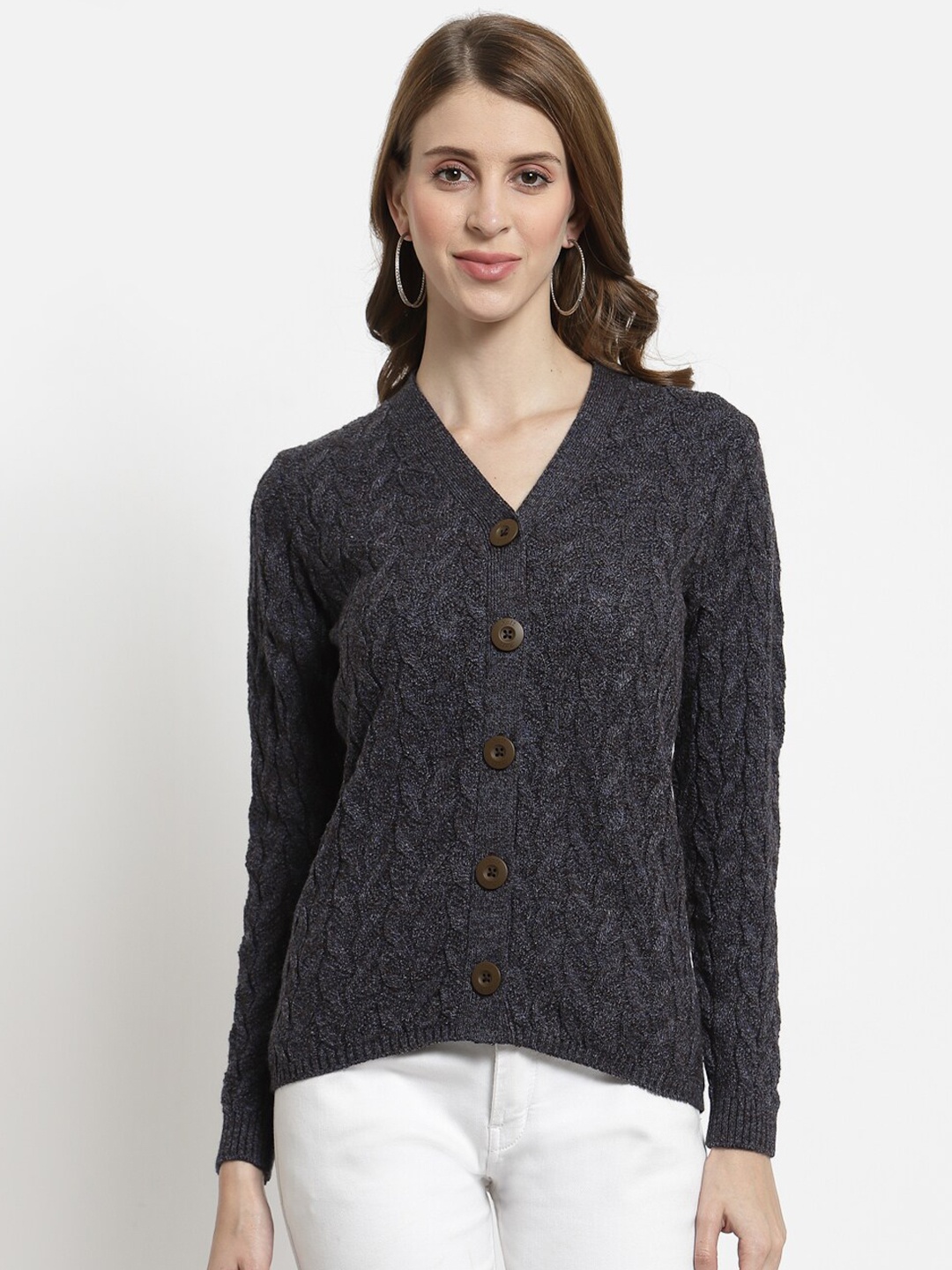 

Kalt Women Purple Cable Knit Front Open Cardigan