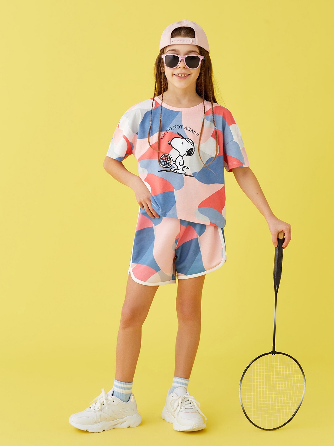 

LC Waikiki Girls Peach-Coloured & Blue Camouflage Printed Shorts