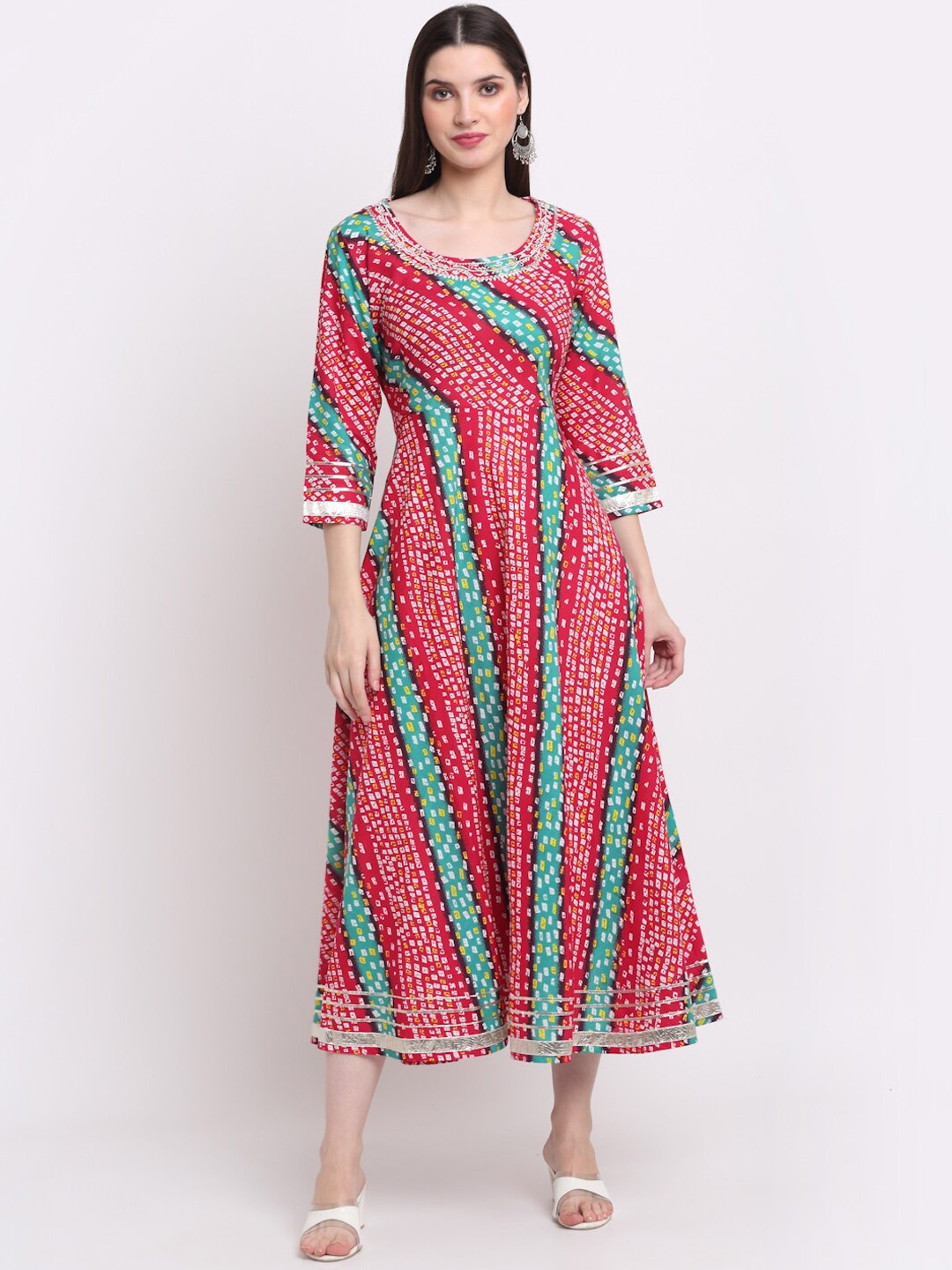 

KALINI Women Red & Green Printed Flared Sleeves Pastels Anarkali Kurta